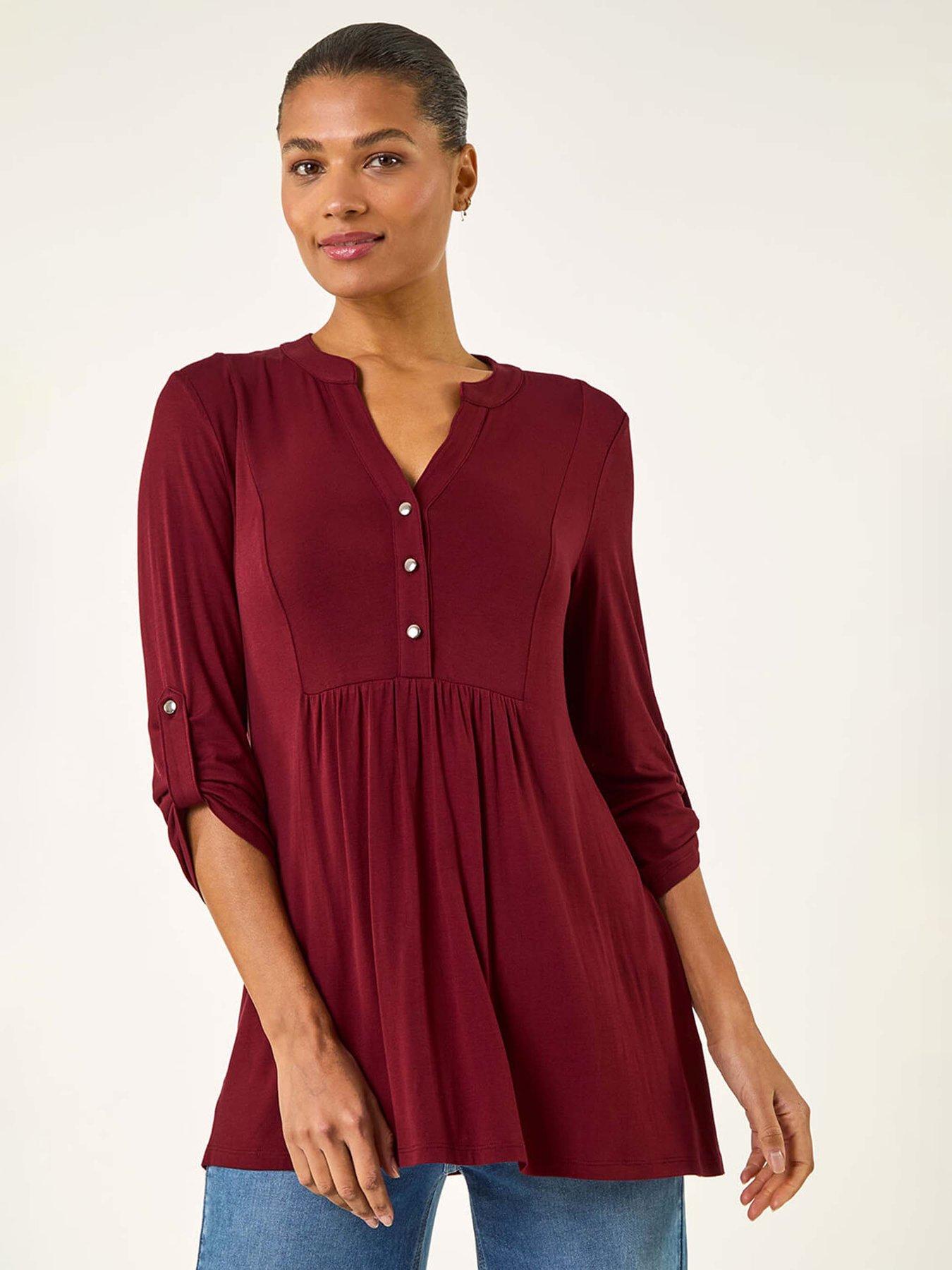  image of roman-button-detail-tunic-top-red
