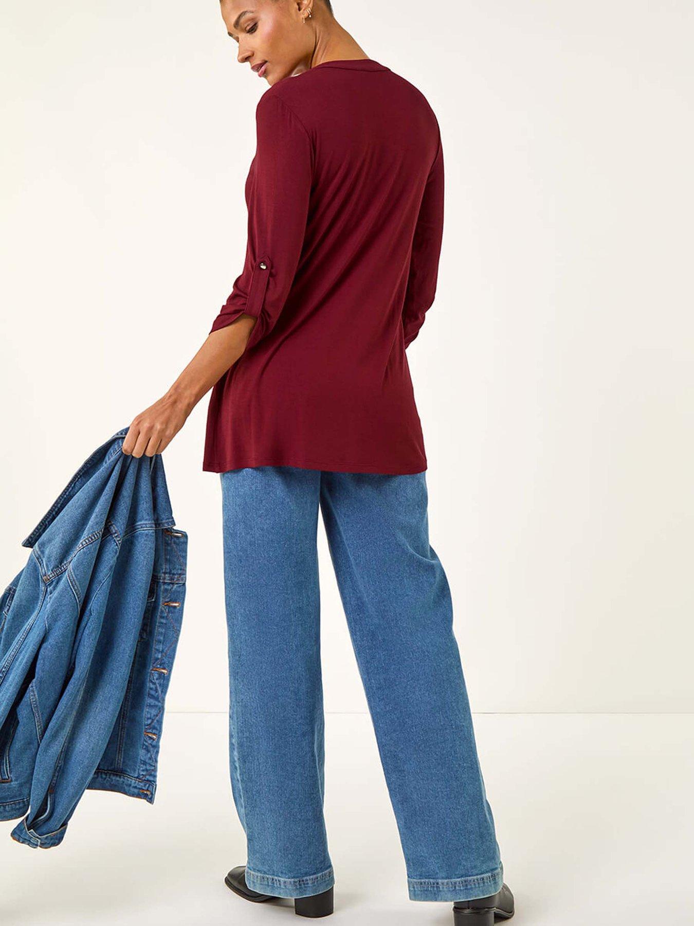  image of roman-button-detail-tunic-top-red