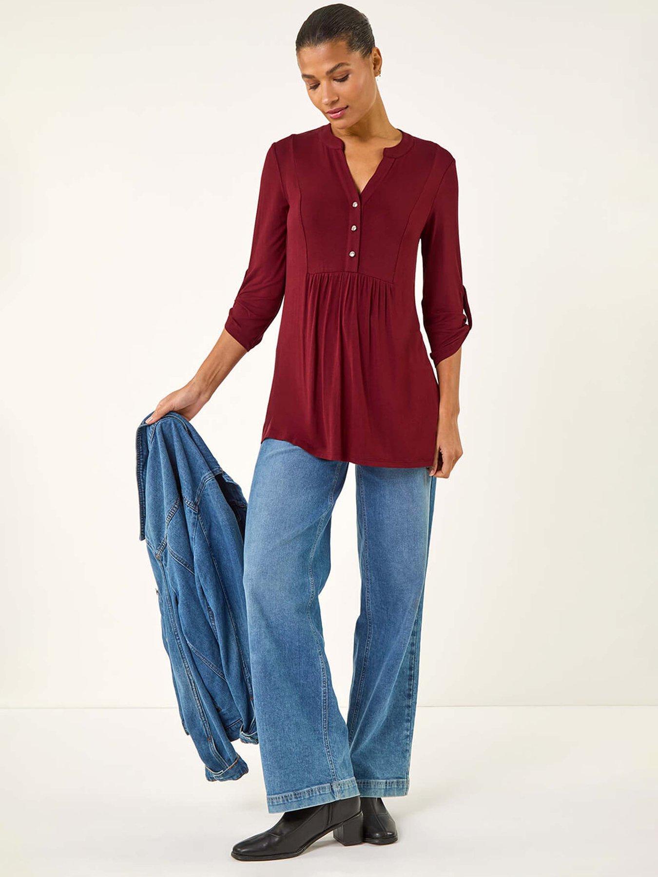  image of roman-button-detail-tunic-top-red