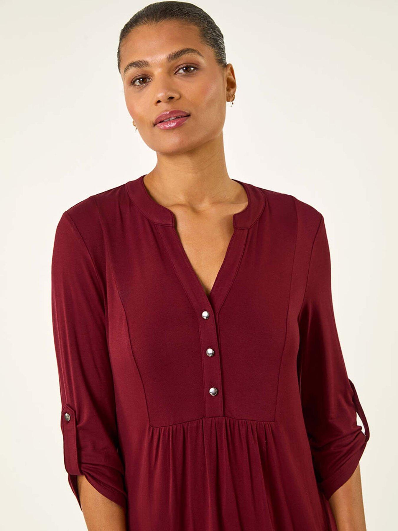  image of roman-button-detail-tunic-top-red