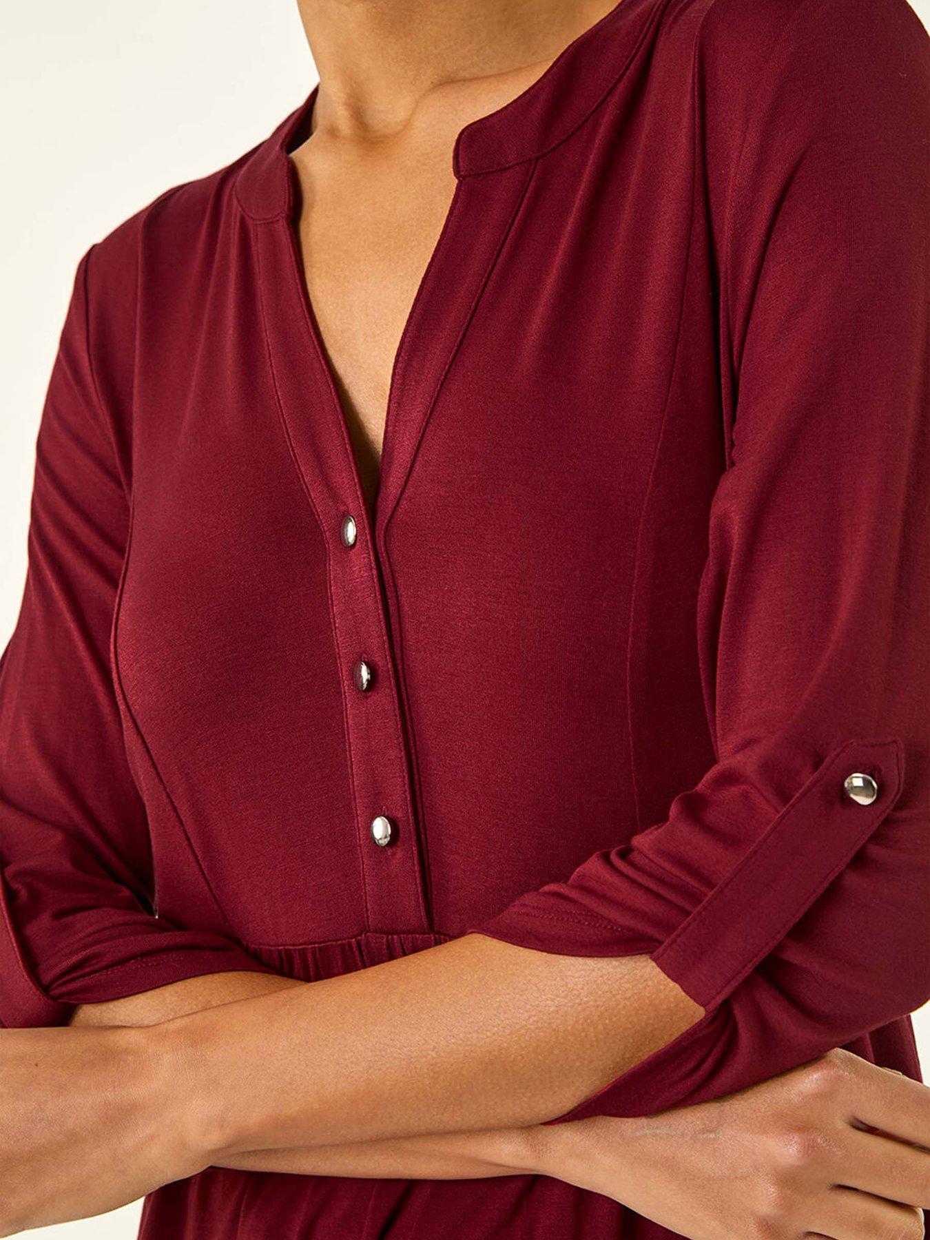 image of roman-button-detail-tunic-top-red
