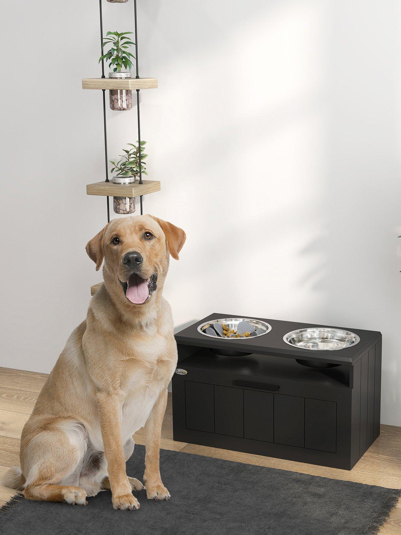 pawhut-raised-dog-bowl-elevated-dog-bowls-with-slow-feeder-mat-black