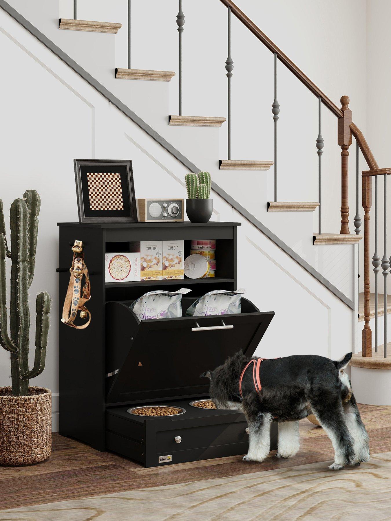 Image 1 of 3 of PawHut Pet Feeder Station, Dog Cat Food Storage Feeding Station, Food Cabinet