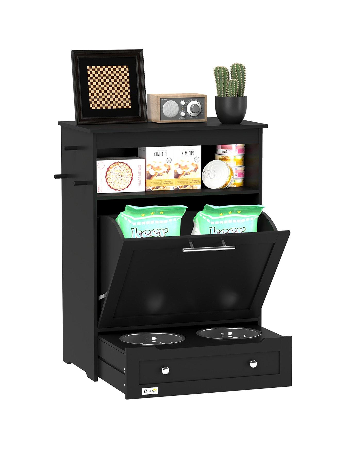 Image 2 of 3 of PawHut Pet Feeder Station, Dog Cat Food Storage Feeding Station, Food Cabinet