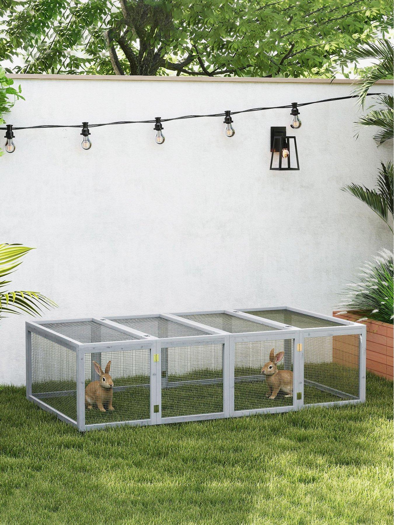 pawhut-rabbit-hutch-cage-wooden-outdoor-run-with-openable-roof-grey