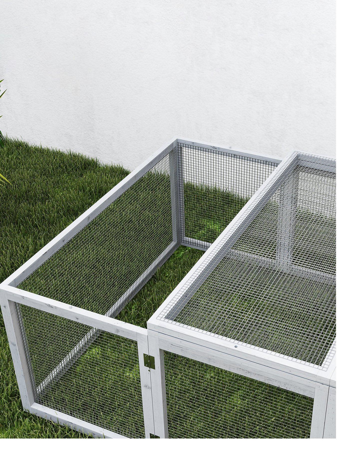Image 2 of 7 of PawHut Rabbit Hutch Cage, Wooden Outdoor Run with Openable Roof, Grey