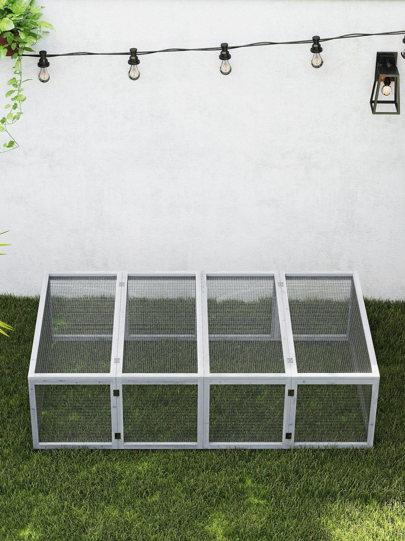 Image 4 of 7 of PawHut Rabbit Hutch Cage, Wooden Outdoor Run with Openable Roof, Grey