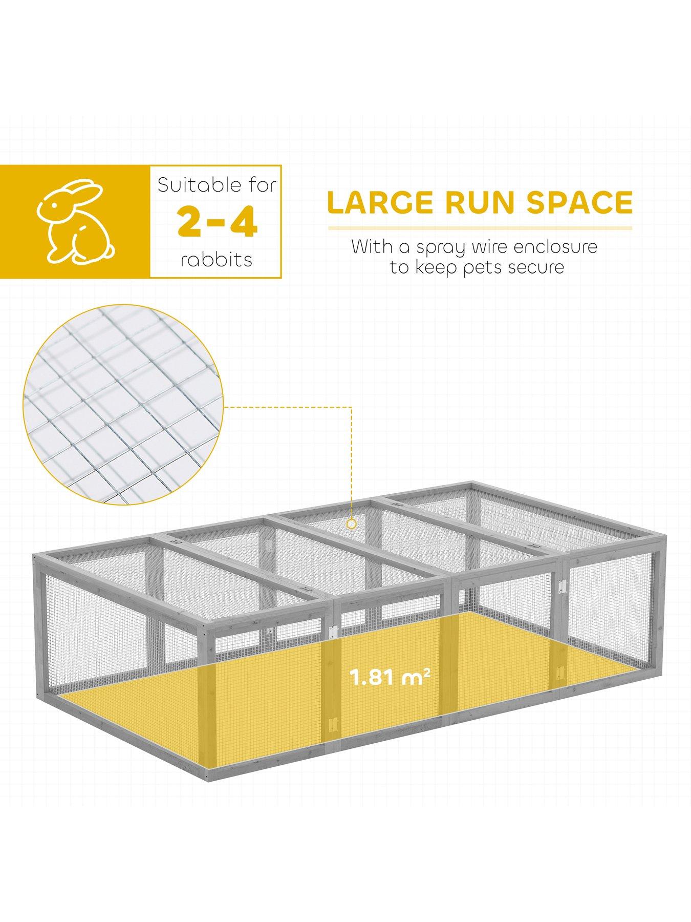 Image 5 of 7 of PawHut Rabbit Hutch Cage, Wooden Outdoor Run with Openable Roof, Grey