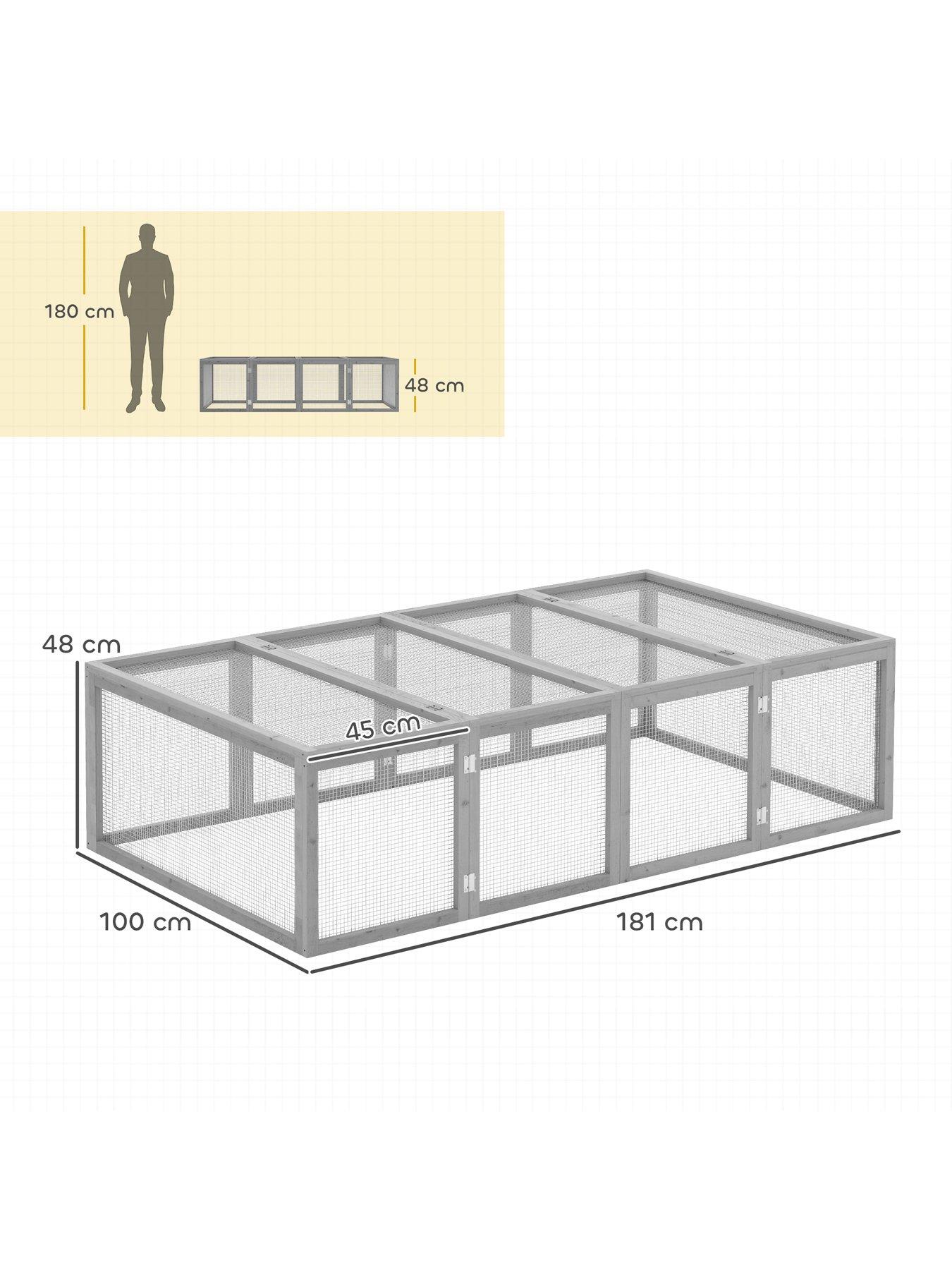 Image 6 of 7 of PawHut Rabbit Hutch Cage, Wooden Outdoor Run with Openable Roof, Grey