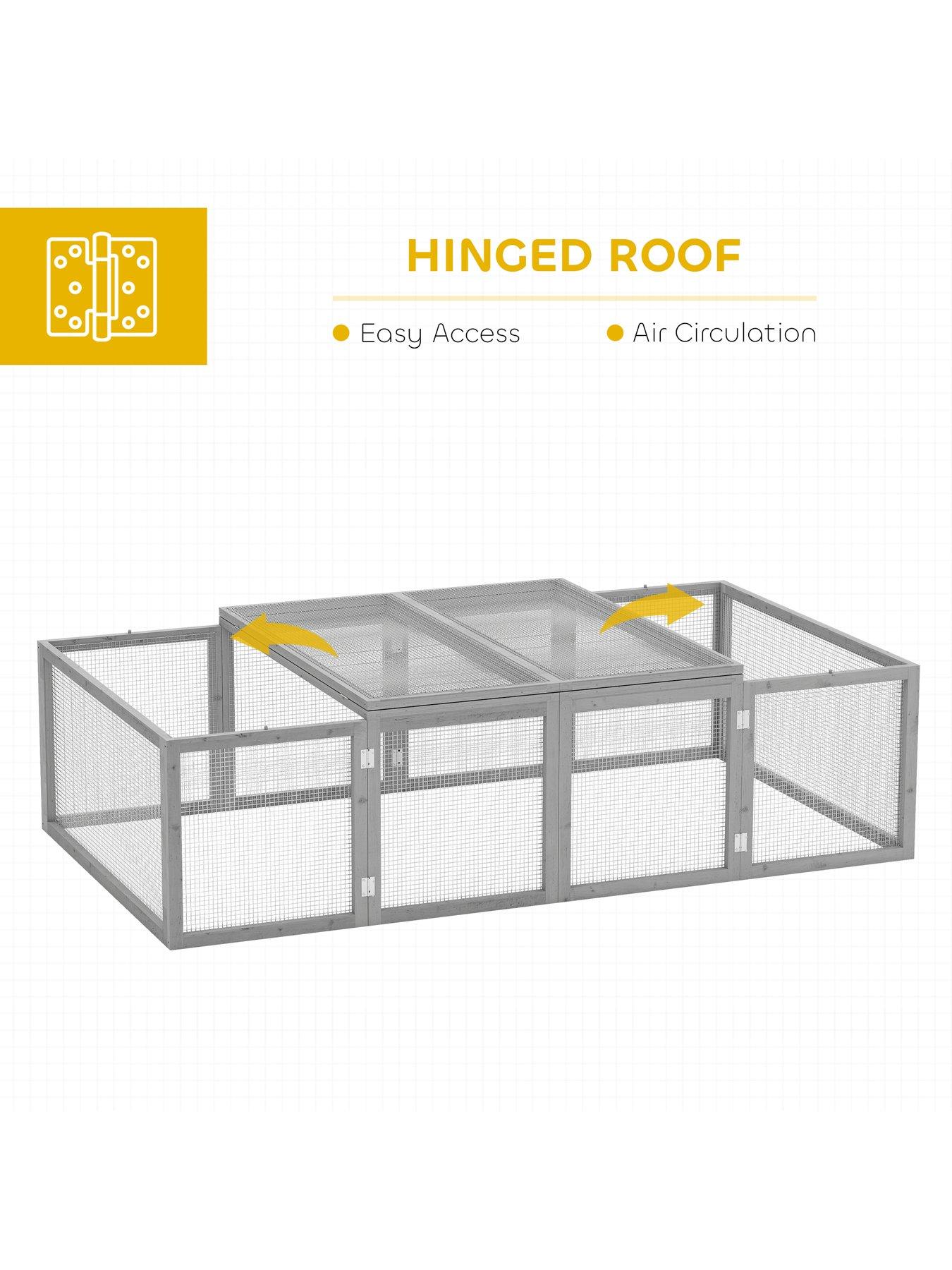 Image 7 of 7 of PawHut Rabbit Hutch Cage, Wooden Outdoor Run with Openable Roof, Grey