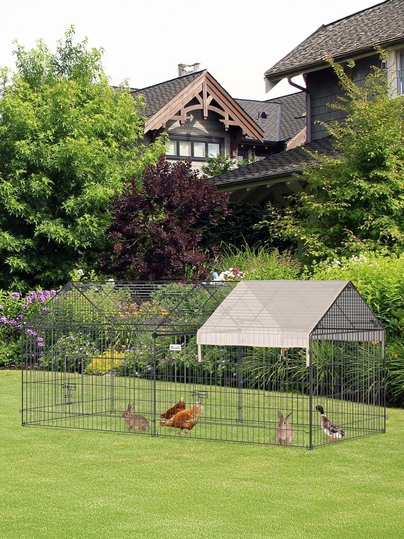 PawHut Rabbit Run Guinea Pig Cage with Cover, Beige