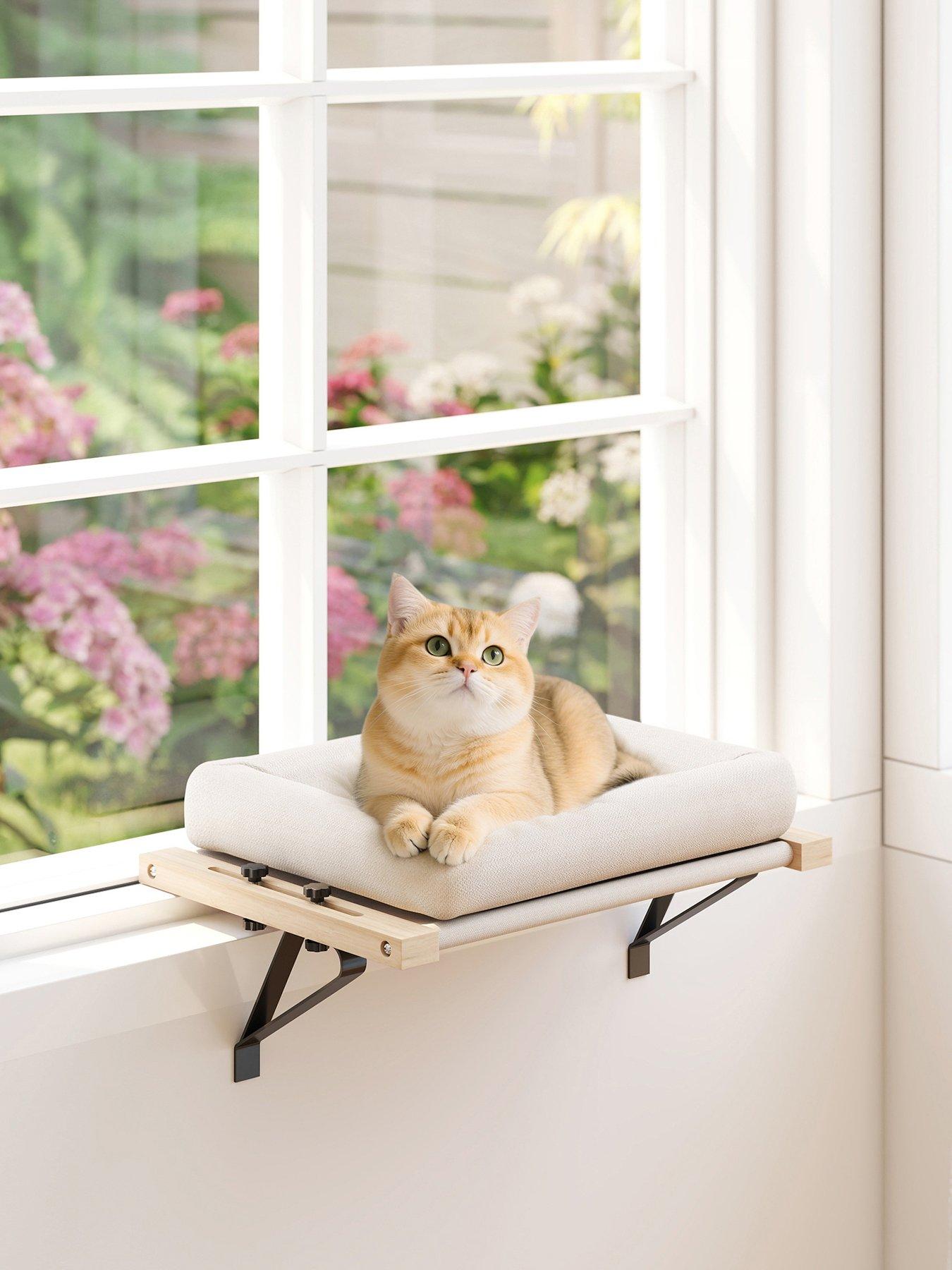 PawHut Cat Radiator Bed, Adjustable Hanging Cat Hammock with Cushion, Cream