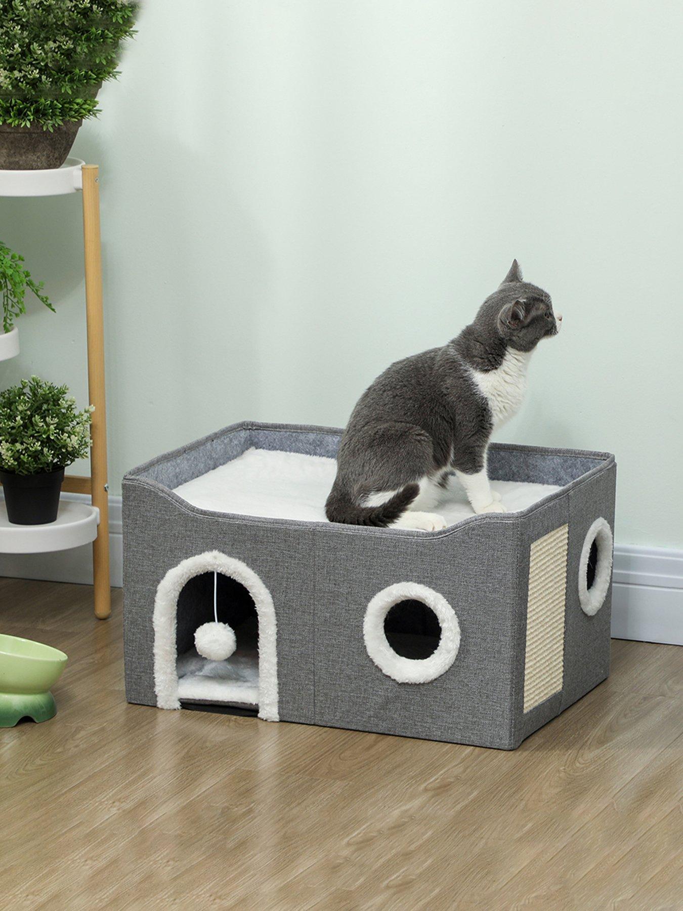 PawHut Cat Cave with Fluffy Ball and Scratch Pad for Indoor Pets