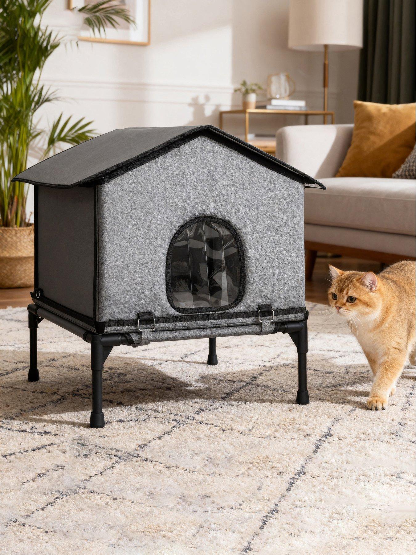 pawhut-outdoor-cat-house-cat-shelter-with-elevated-base-grey