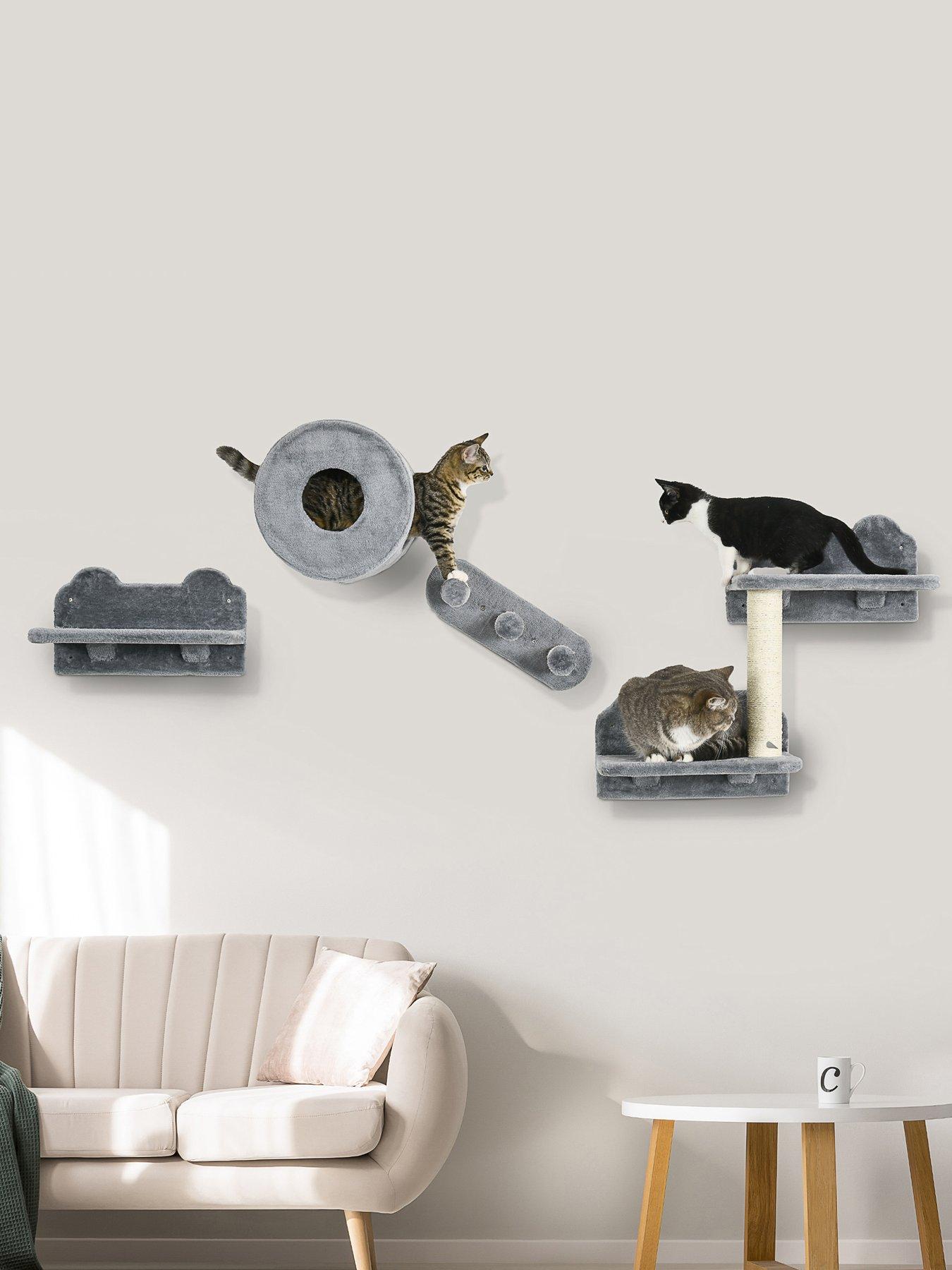 pawhut-cat-wall-furniture-with-platforms-steps-perch-cat-house-grey