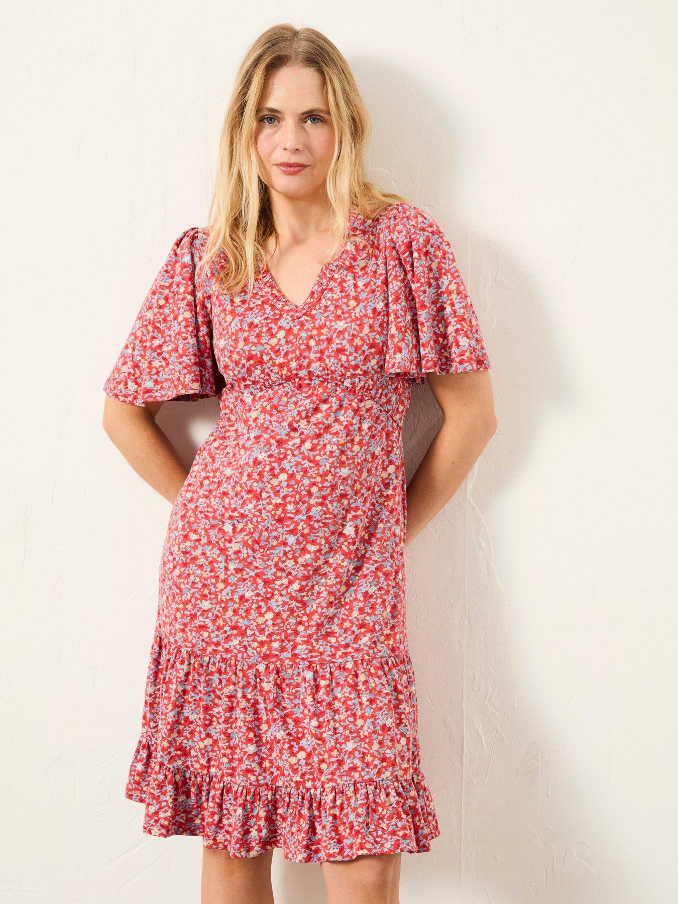 front image of fatface-grace-surf-ditsy-dress-red