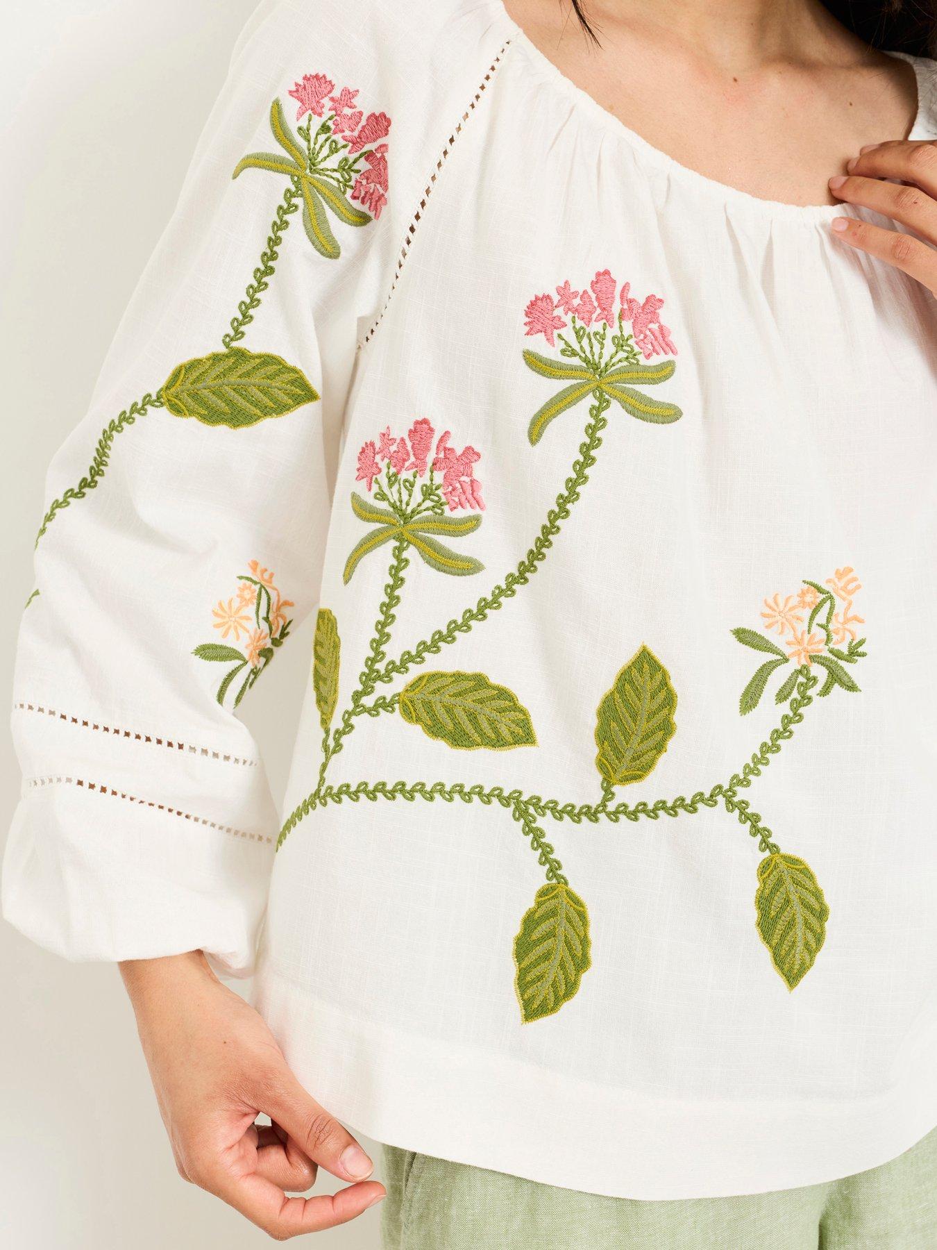 Image 4 of 5 of FatFace Dawn Embroidered Blouse - Ivory