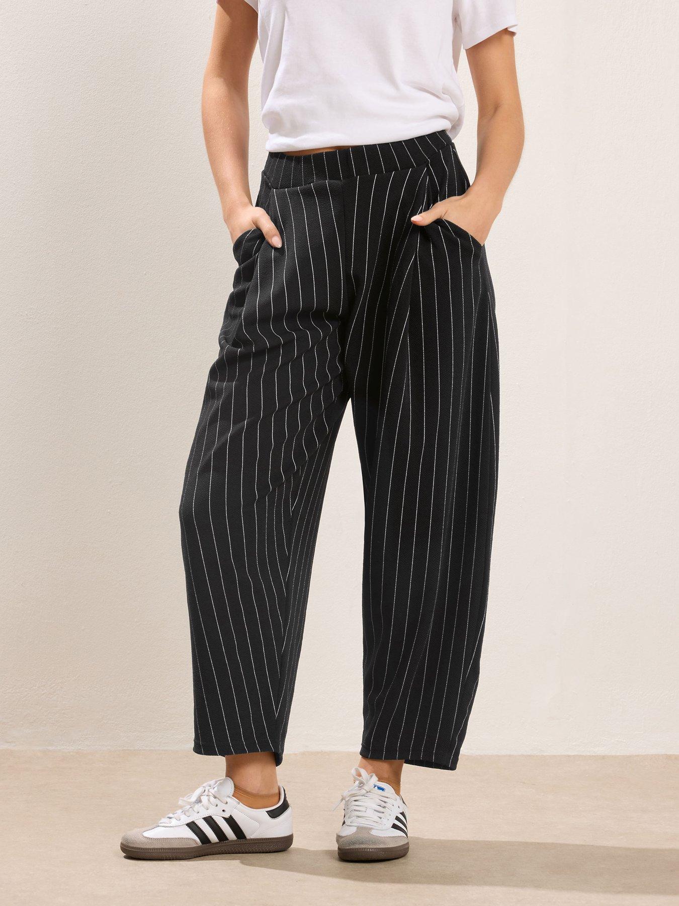 Image 1 of 5 of PixieGirl Petite Stripe Scuba Barrel Trousers