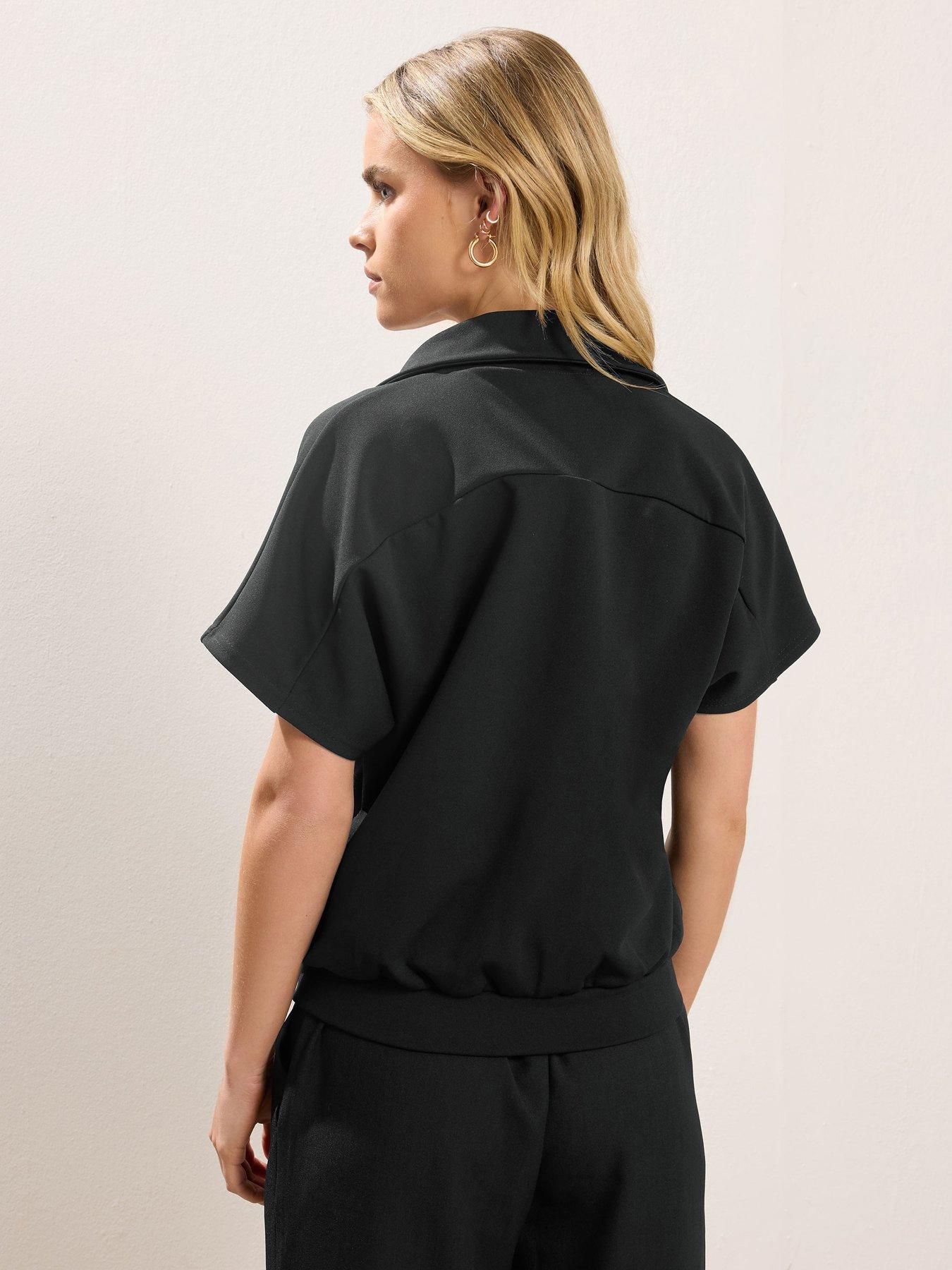 stillFront image of pixiegirl-petite-short-sleeve-scuba-jacket-black
