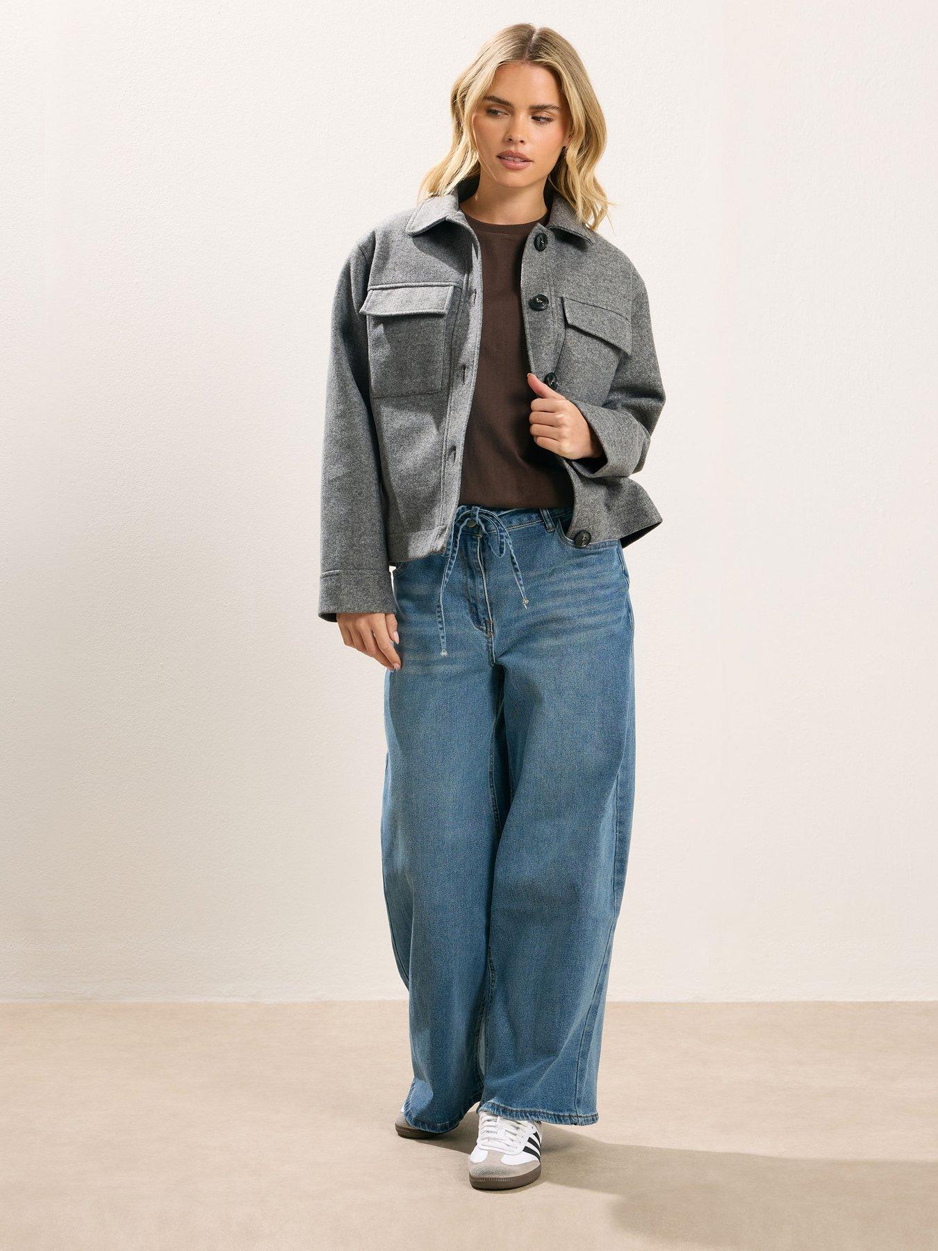 Image 3 of 4 of PixieGirl Petite Faux Wool Trucker Jacket - Grey