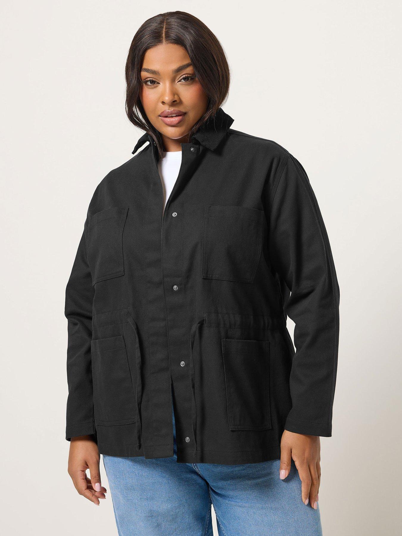 Yours Curve Carpenter Cord Collar Jacket - Black