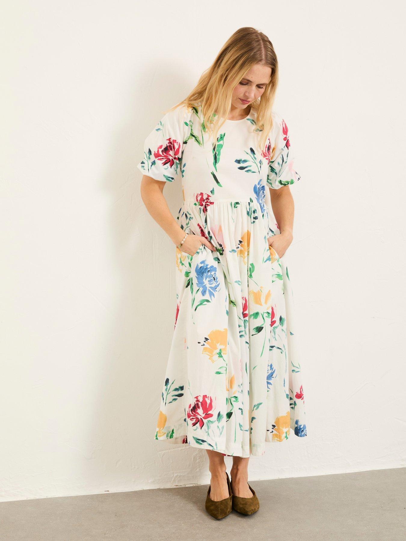 FatFace Bria Floral Midi Dress - White