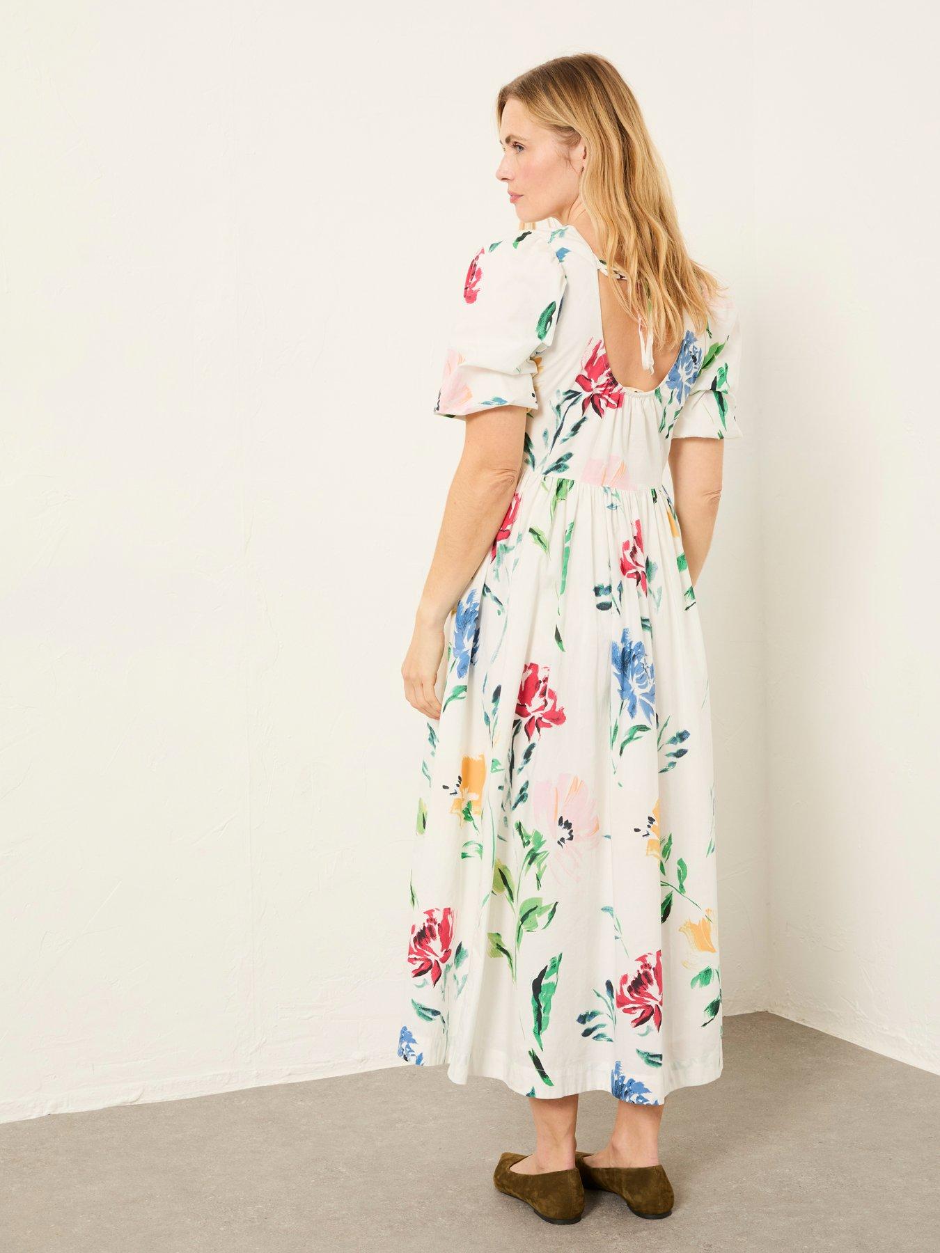 Image 2 of 6 of FatFace Bria Floral Midi Dress - White