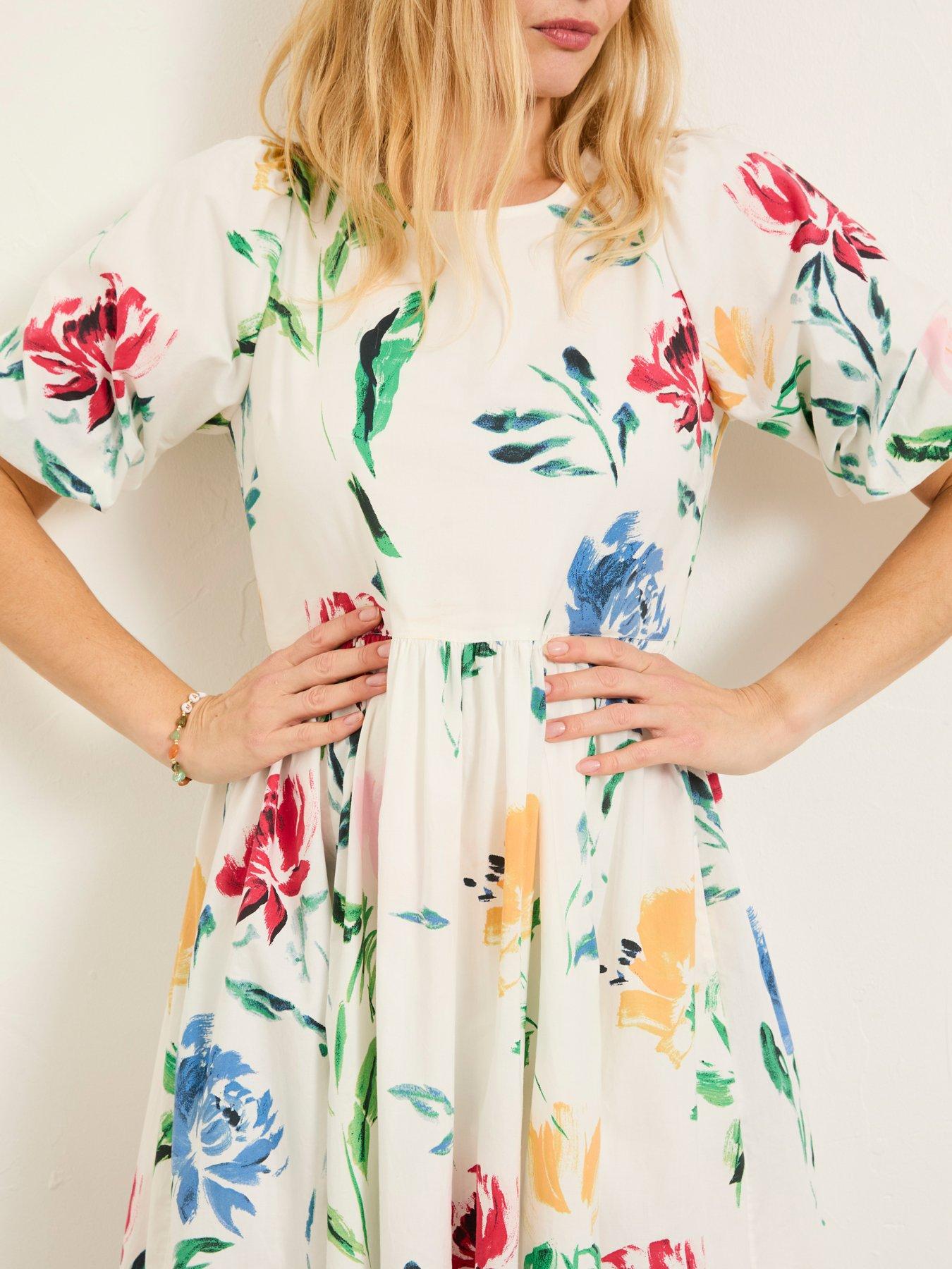 Image 3 of 6 of FatFace Bria Floral Midi Dress - White