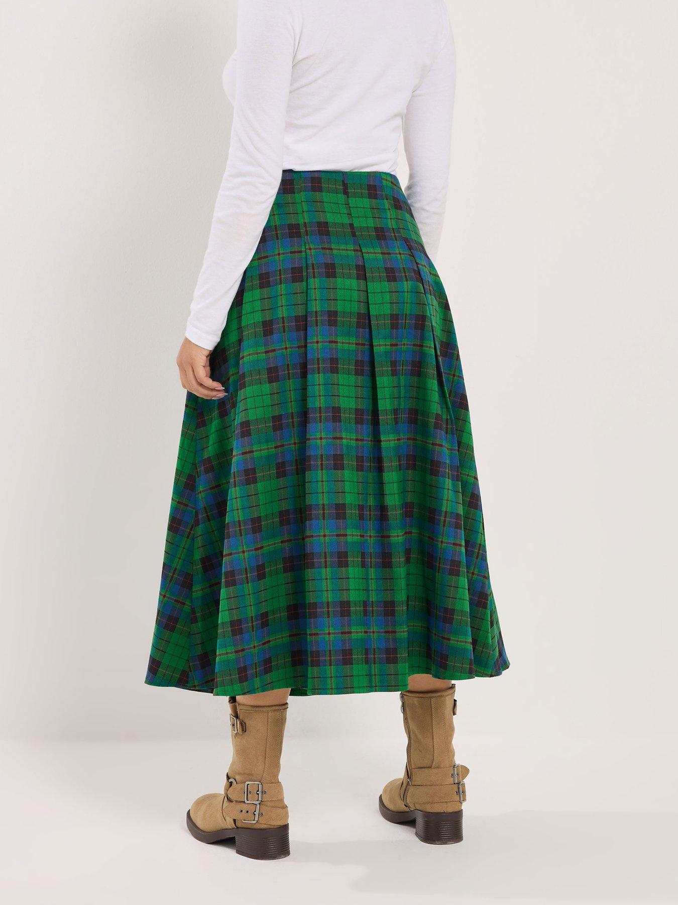 stillFront image of pixiegirl-petite-check-buckle-midi-skirt