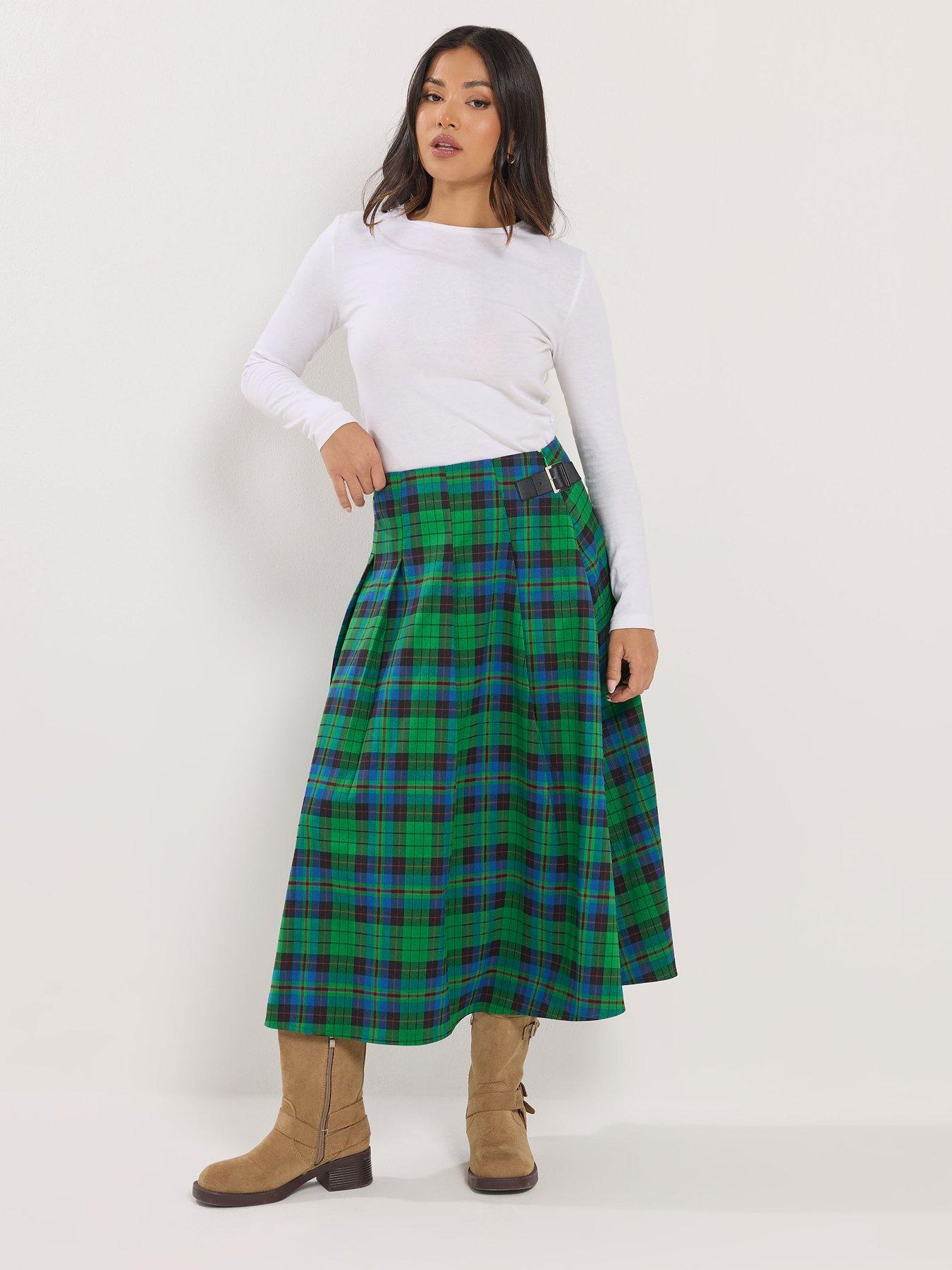  image of pixiegirl-petite-check-buckle-midi-skirt