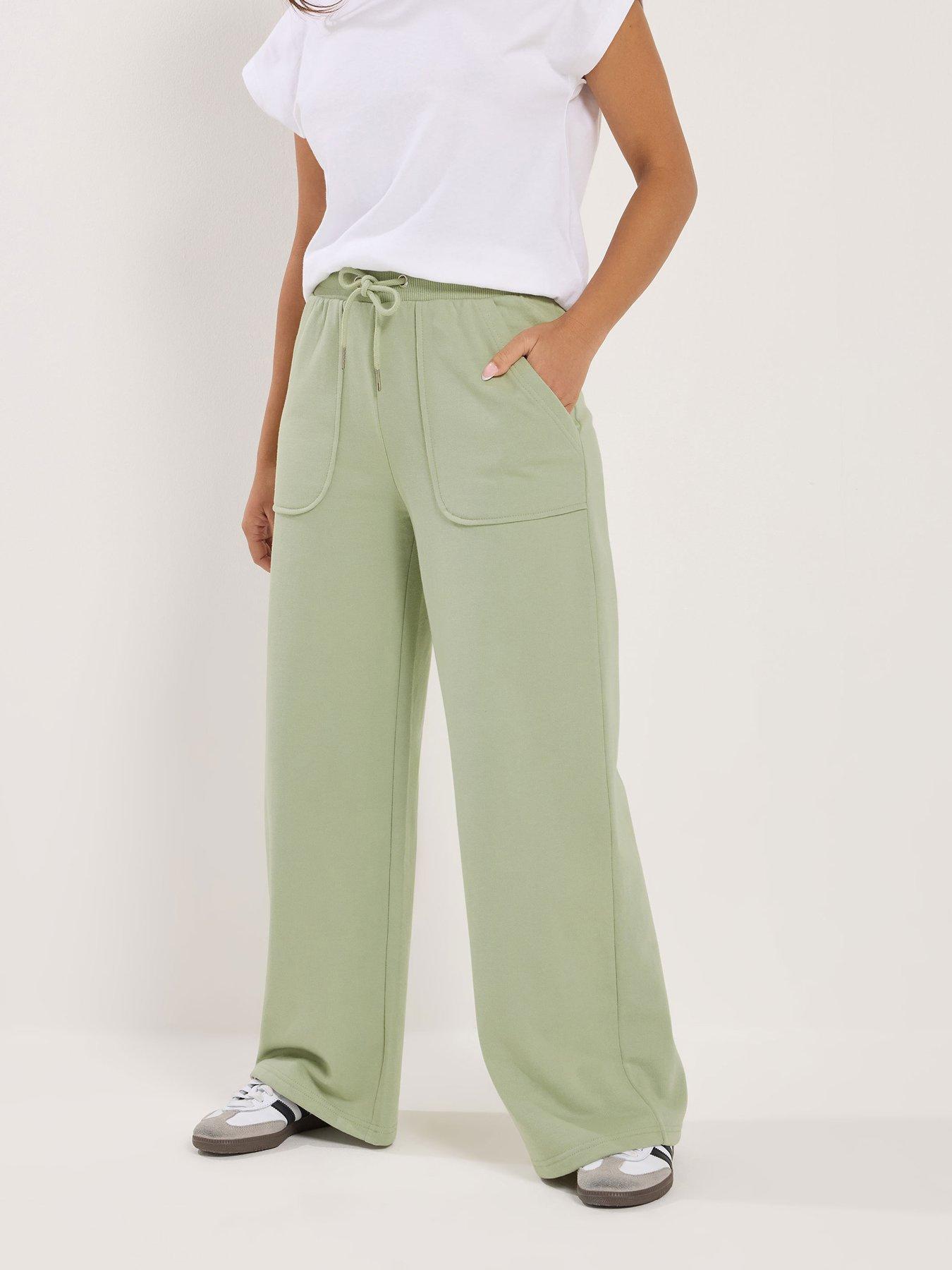 front image of pixiegirl-petite-patch-pocket-wide-leg-joggers-green