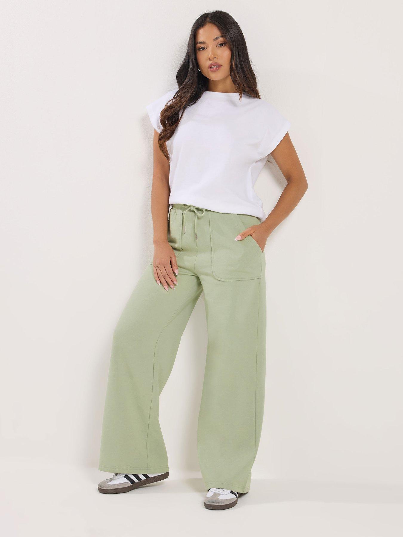  image of pixiegirl-petite-patch-pocket-wide-leg-joggers-green