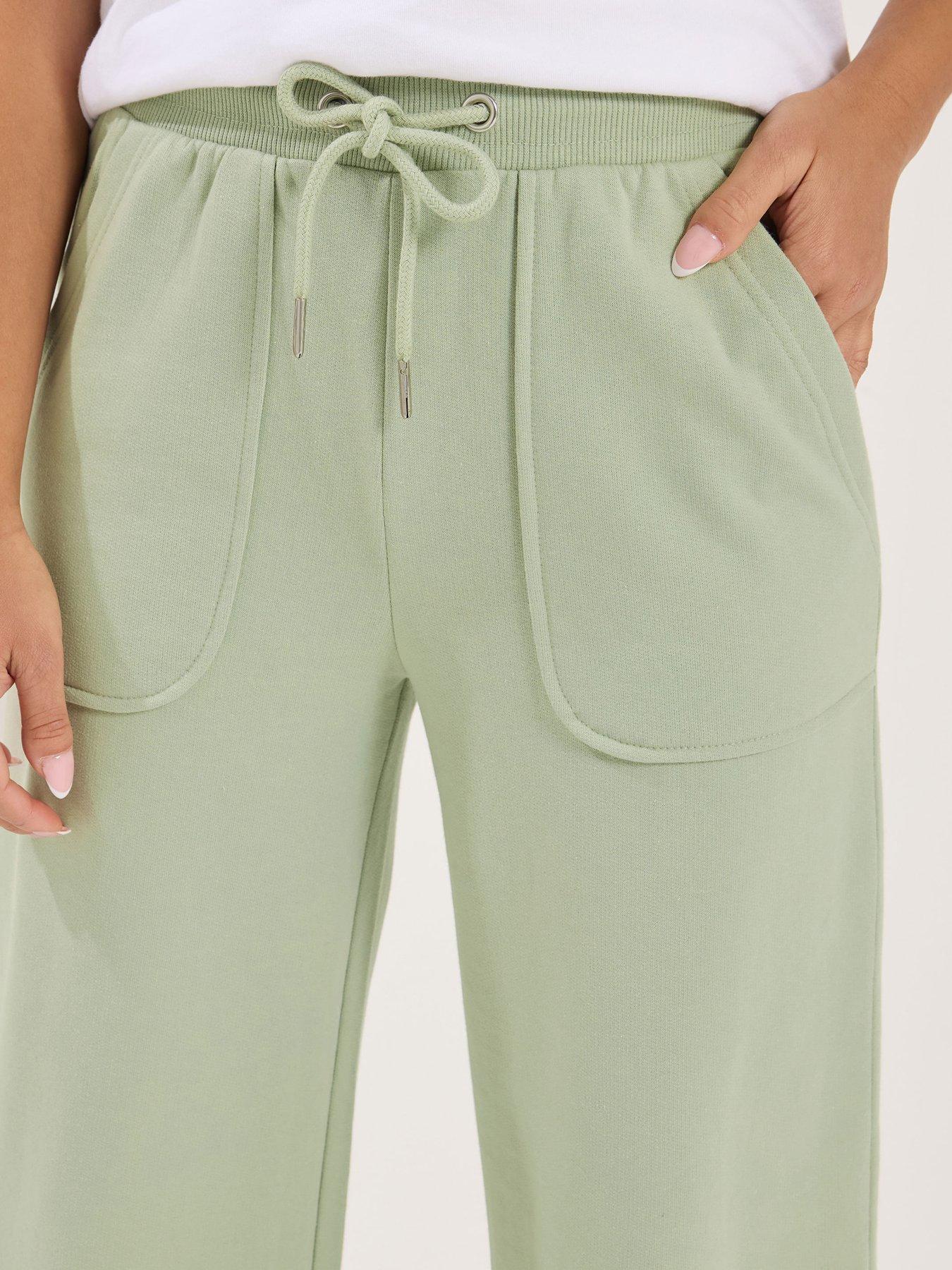  image of pixiegirl-petite-patch-pocket-wide-leg-joggers-green