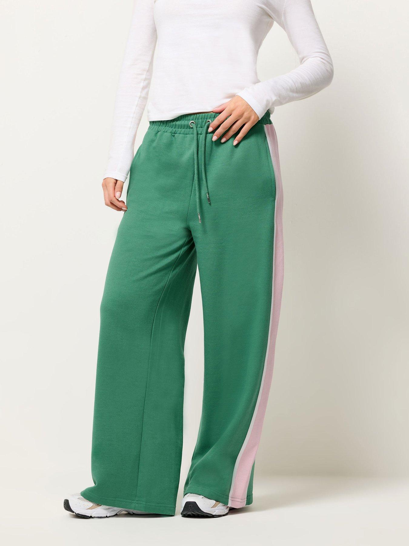 front image of pixiegirl-petite-side-stripe-piped-joggers-green
