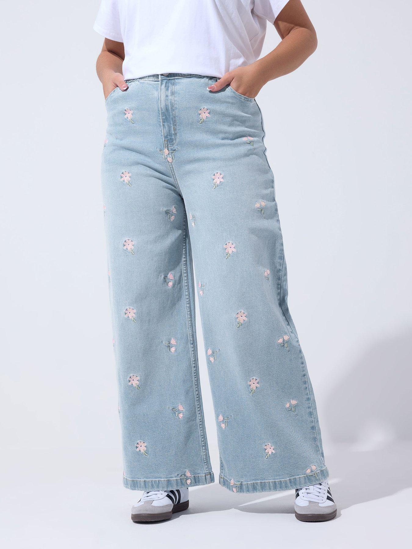 Yours Curve Floral Embroidered Jean