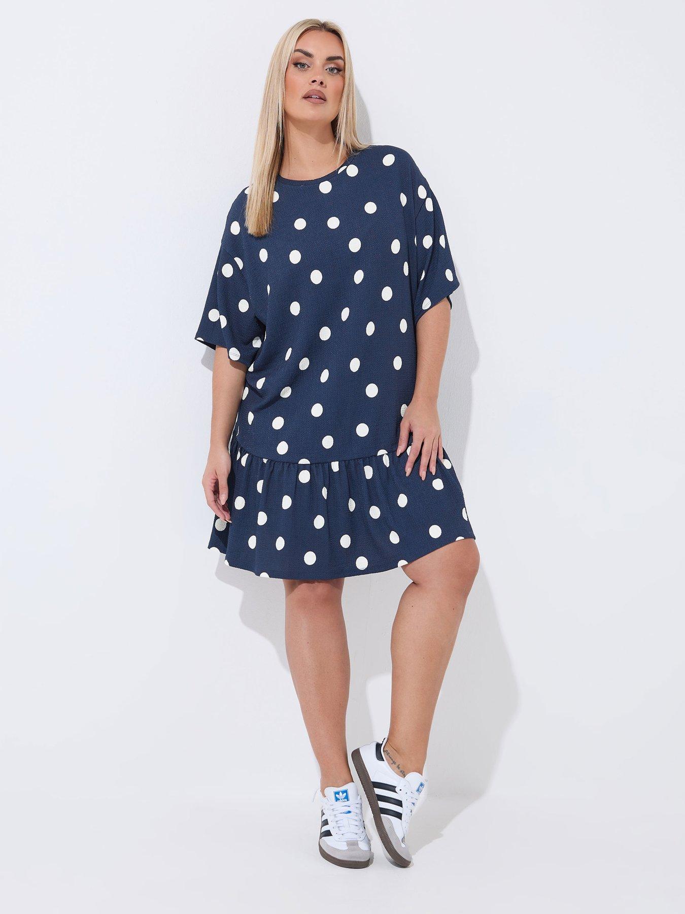 Yours Curve Polka Dot T-Shirt Dress - Brown