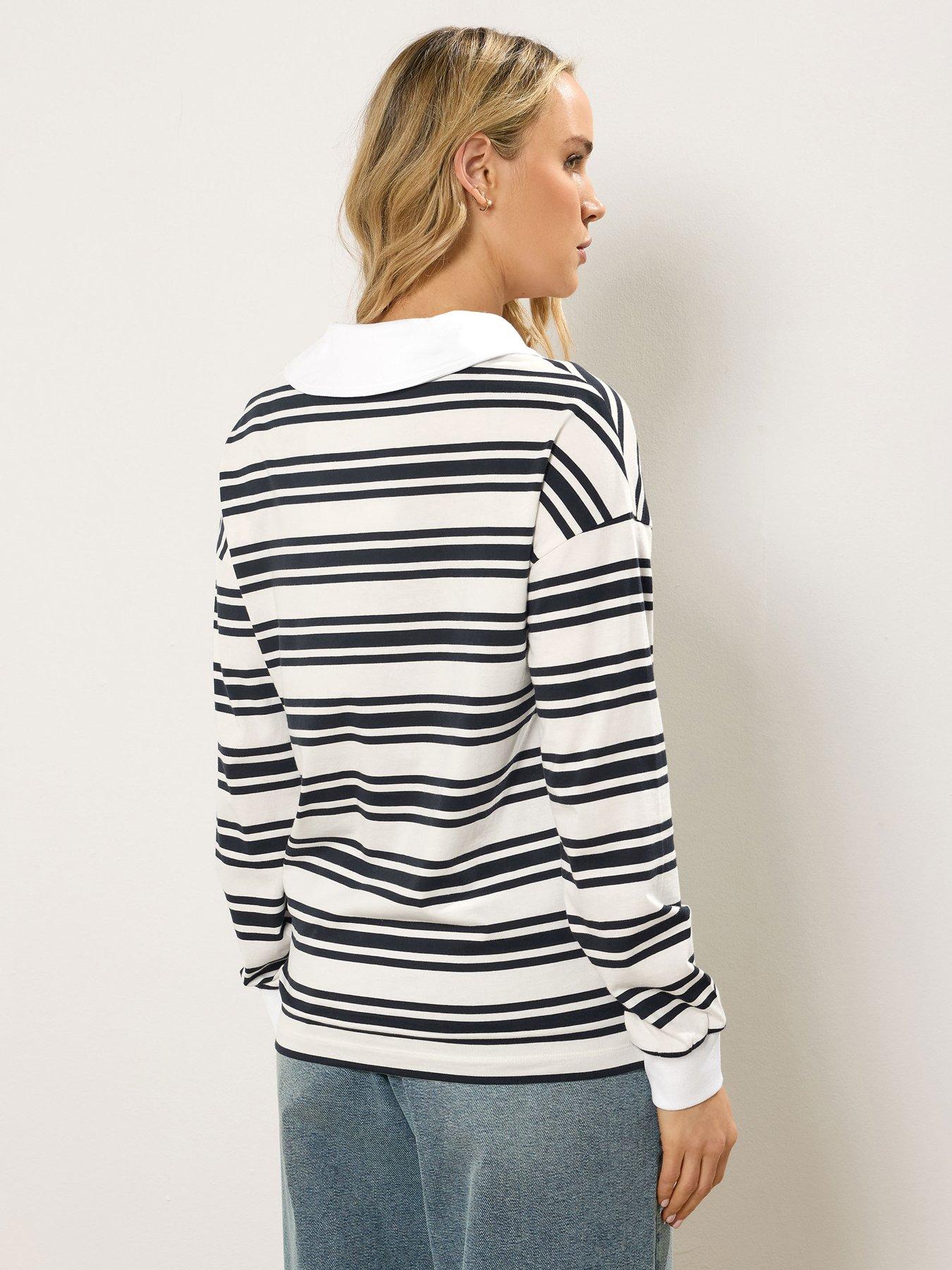 Image 2 of 5 of Long Tall Sally Oversized Long Sleeve Placket Polo Top - White