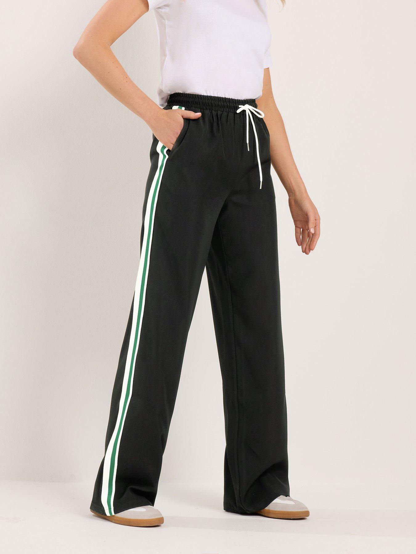 Long Tall Sally Side Stripe Wide Leg Trousers 36" - Black