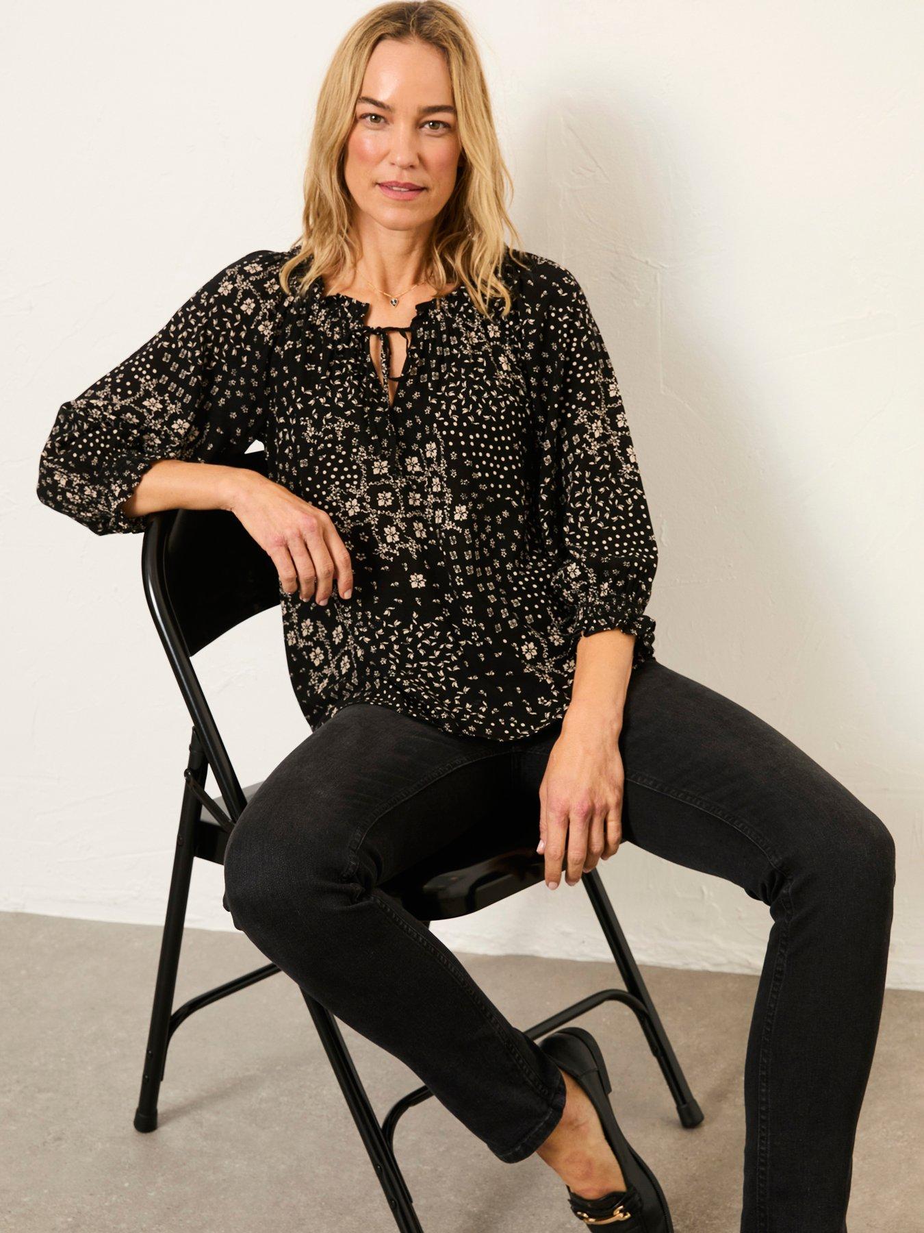 front image of fatface-kira-mono-blouse-black