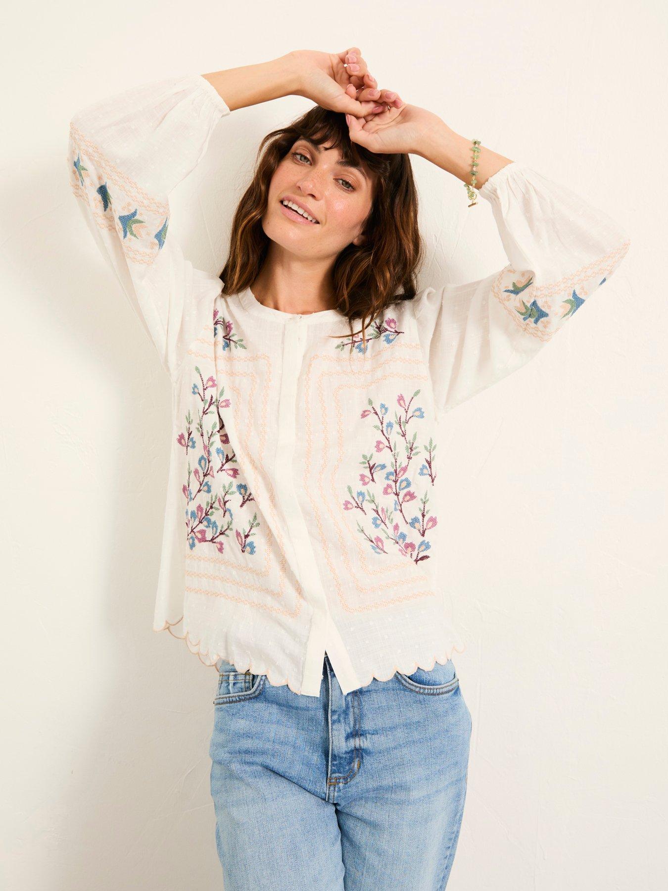 FatFace Betsy Embroidered Blouse - Ivory
