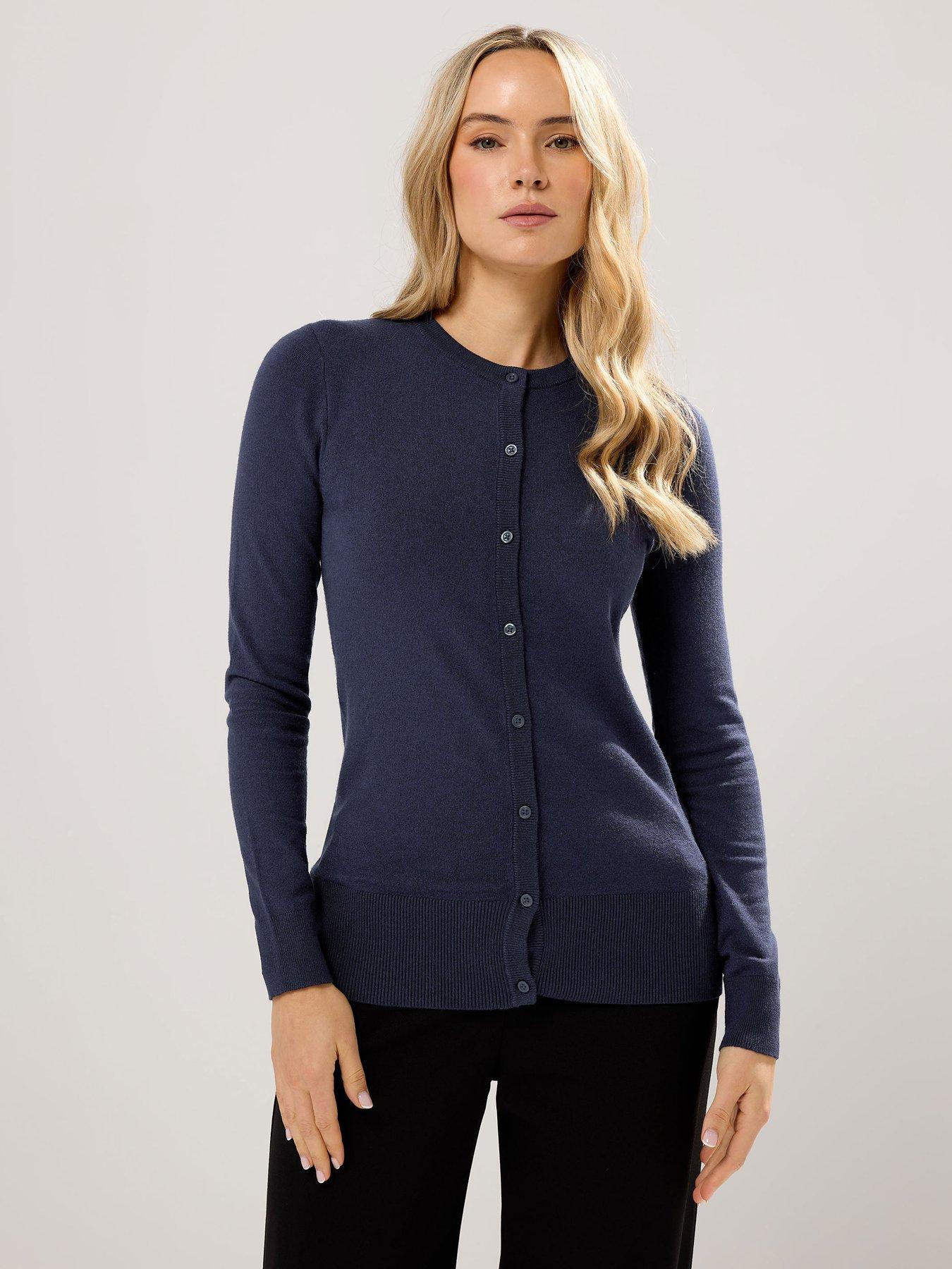 Image 1 of 5 of Long Tall Sally Crew Neck Cardigan - Blue