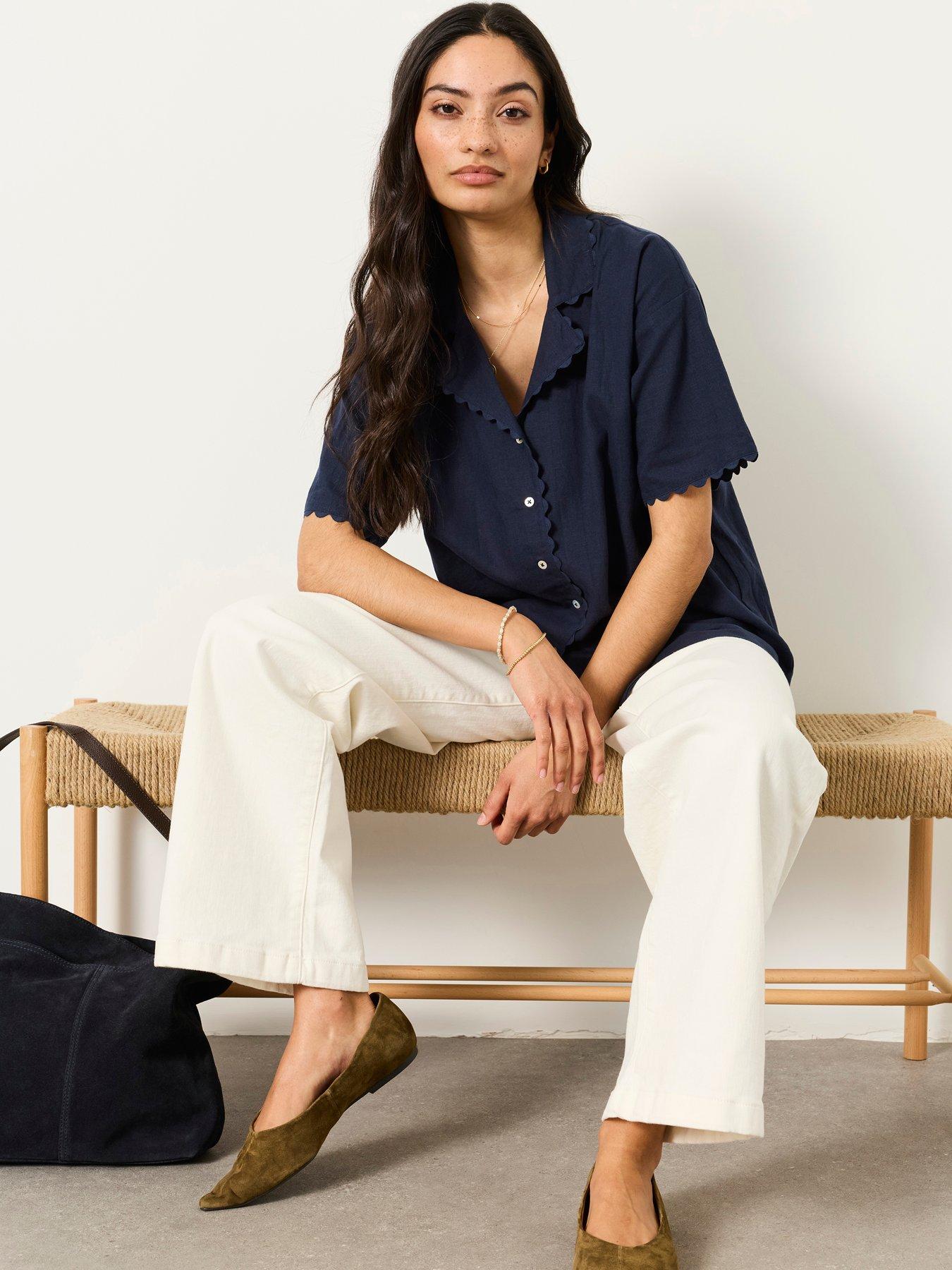 FatFace Kara Linen Shirt - Navy