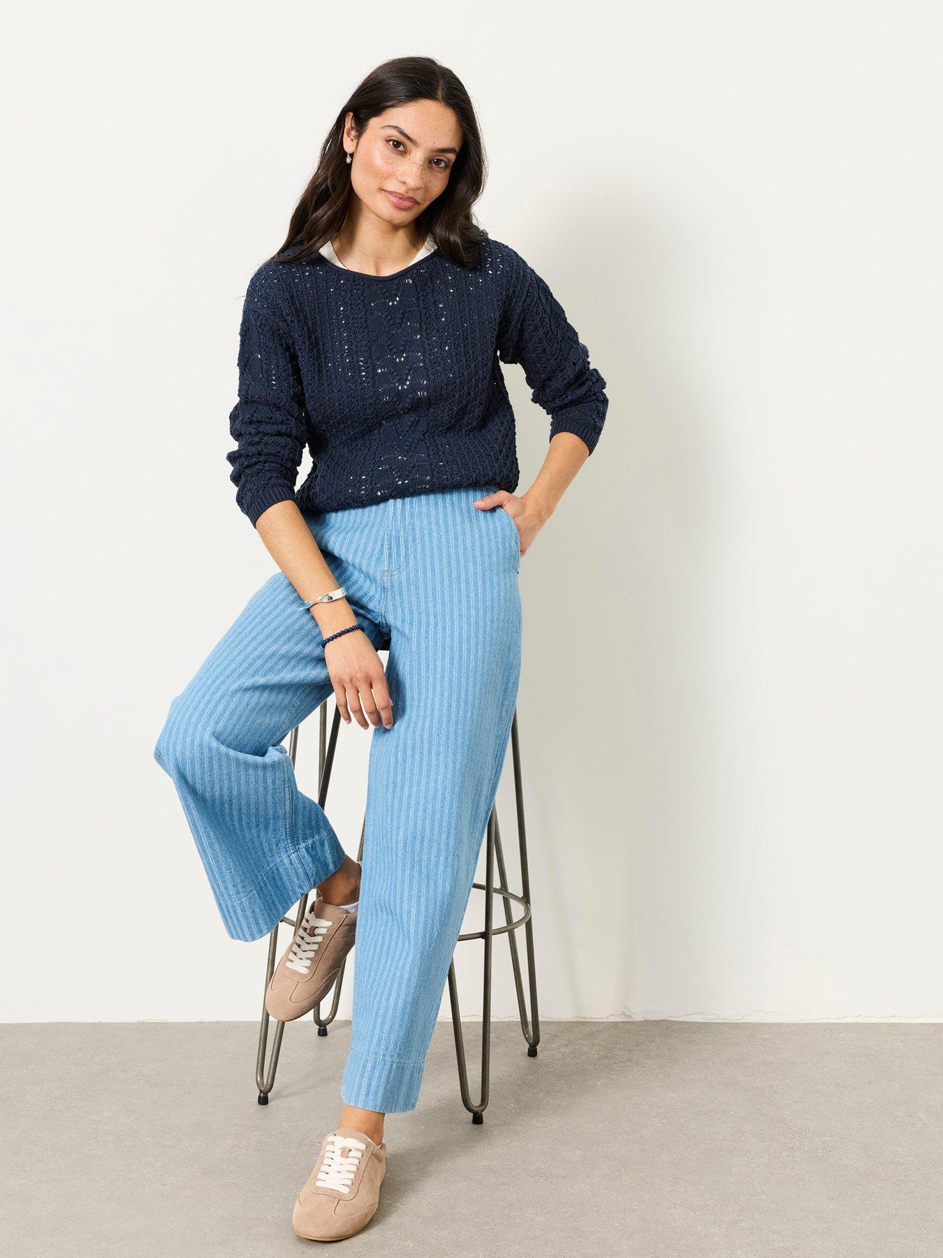 FatFace Hove Stripe Crop Jeans - Blue
