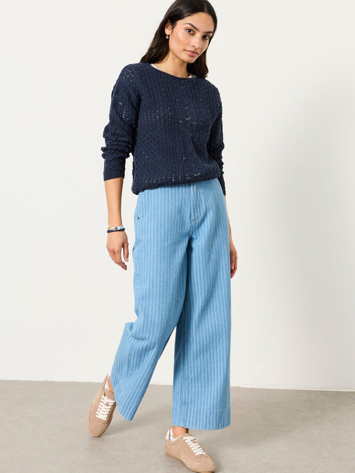 Image 3 of 6 of FatFace Hove Stripe Crop Jeans - Blue
