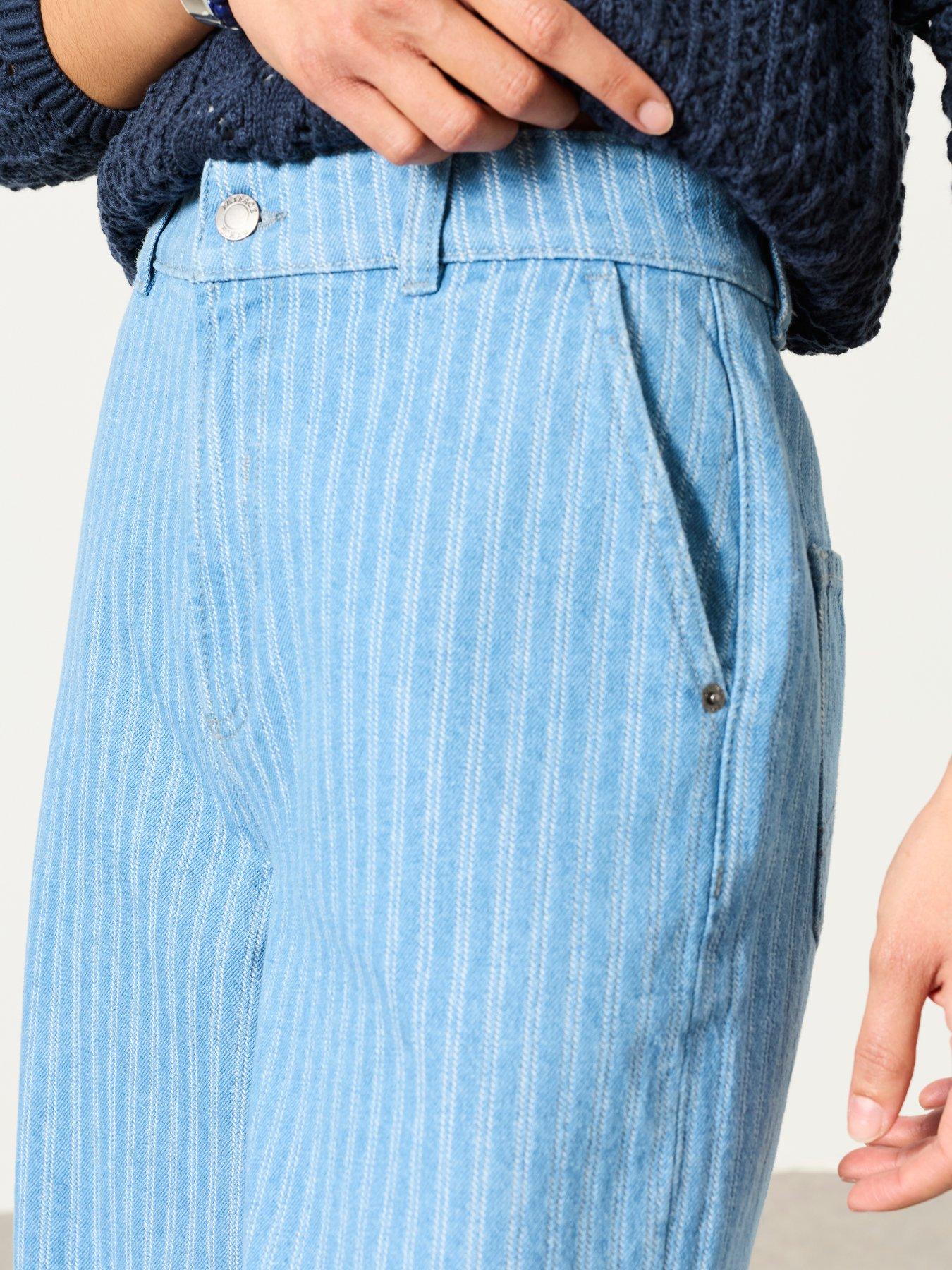 Image 4 of 6 of FatFace Hove Stripe Crop Jeans - Blue