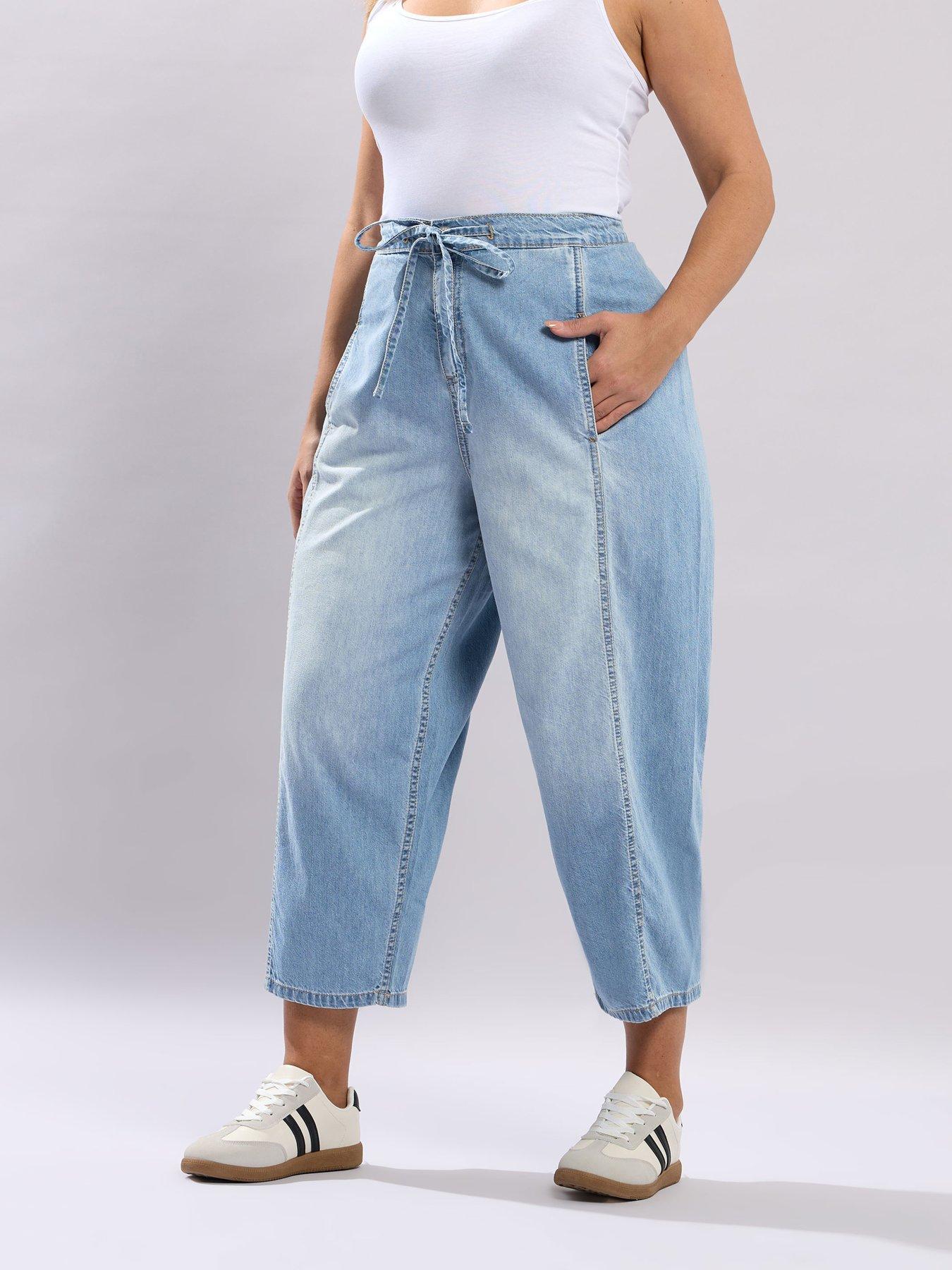 Yours Curve Crop Barrel Leg Jean - Blue