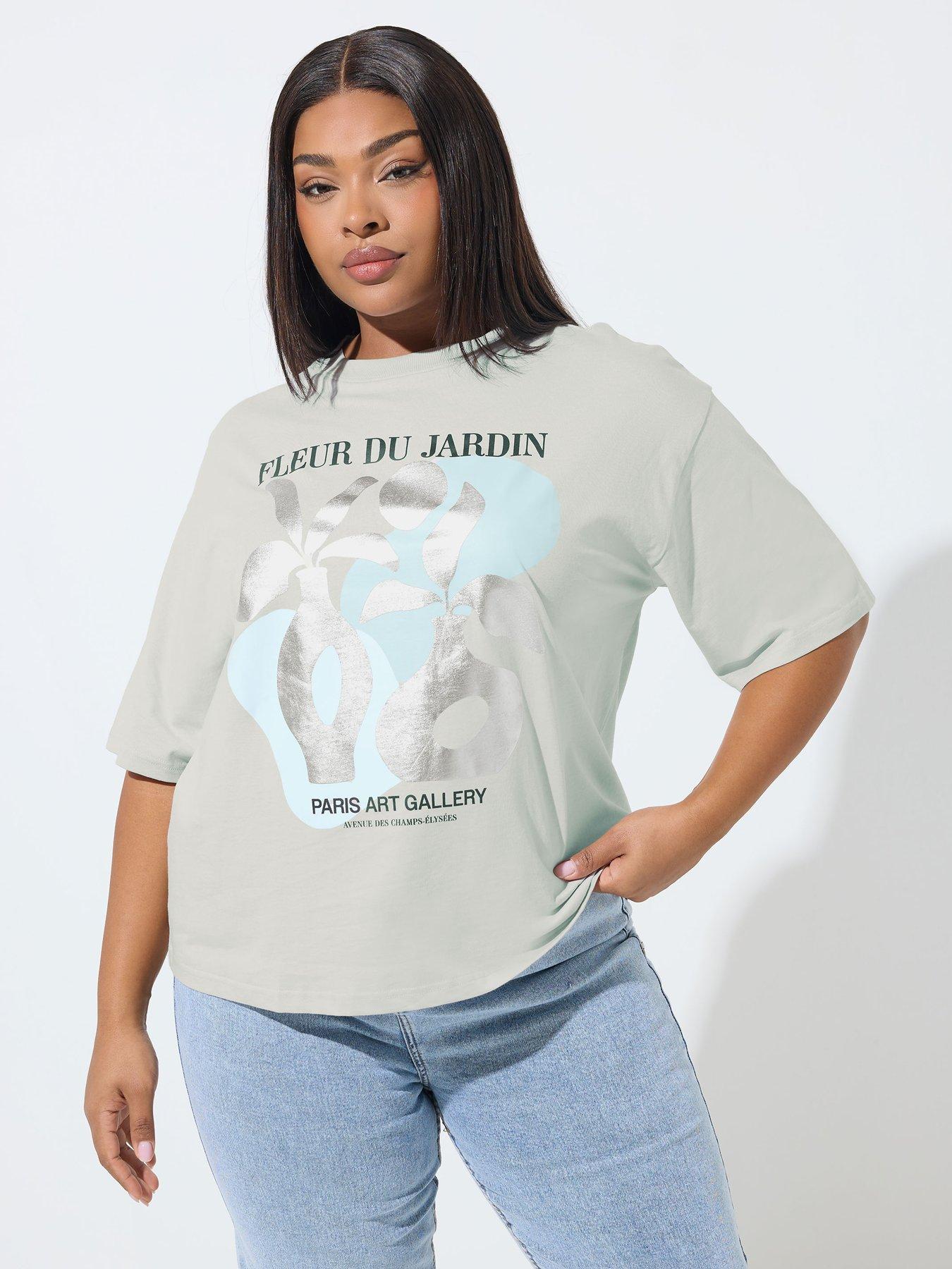 Yours Curve Foil Vase T-Shirt - Grey