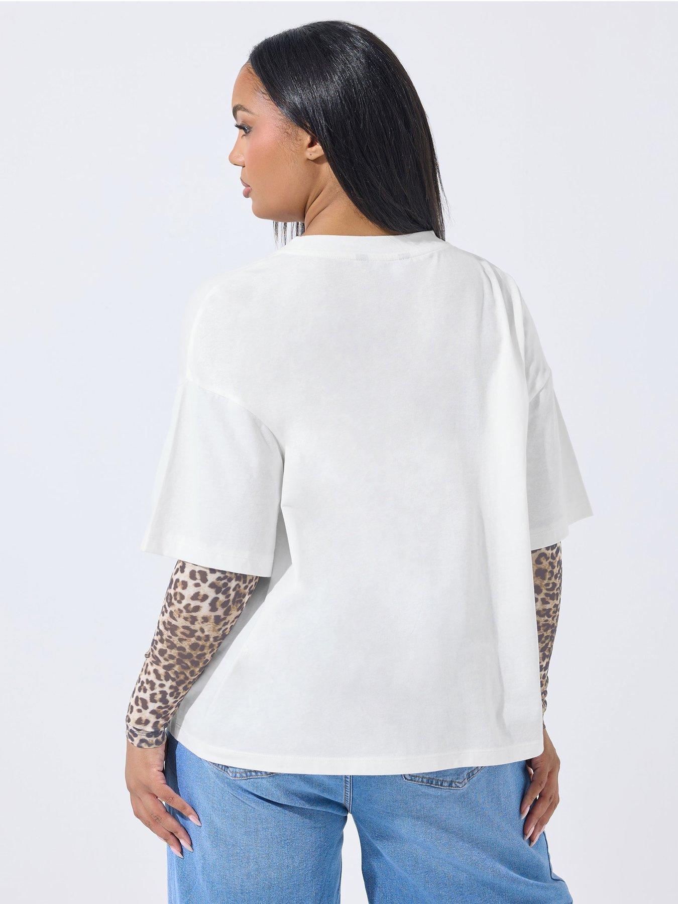  image of yours-curve-mesh-insert-leopard-t-shirt-white