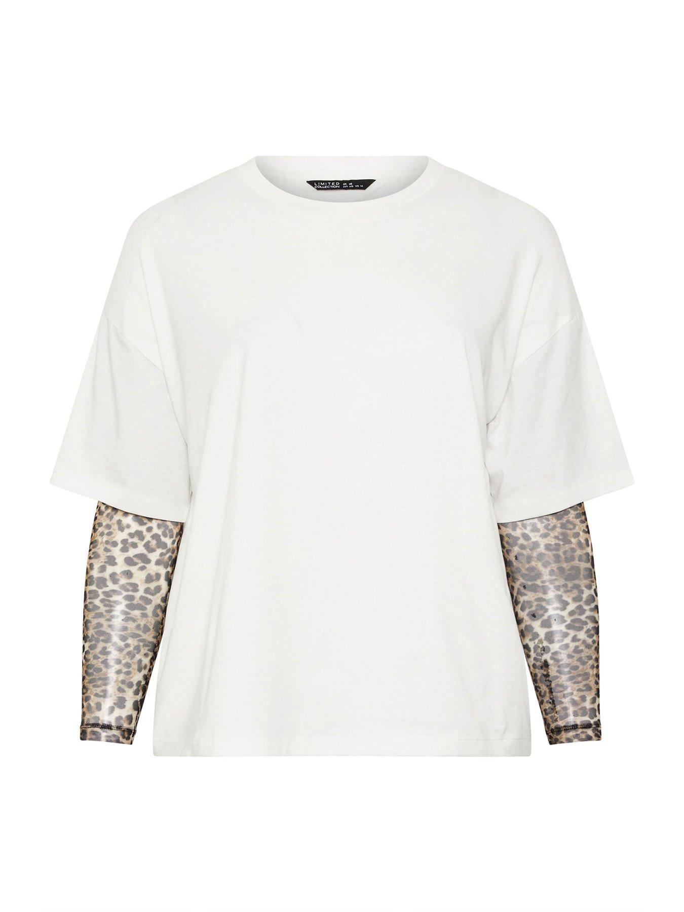 image of yours-curve-mesh-insert-leopard-t-shirt-white