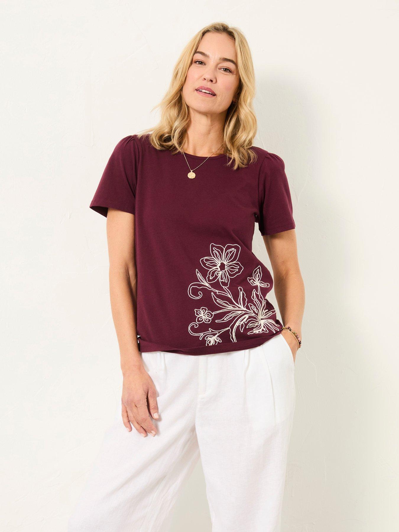  image of fatface-freya-floral-tee-plum-purple